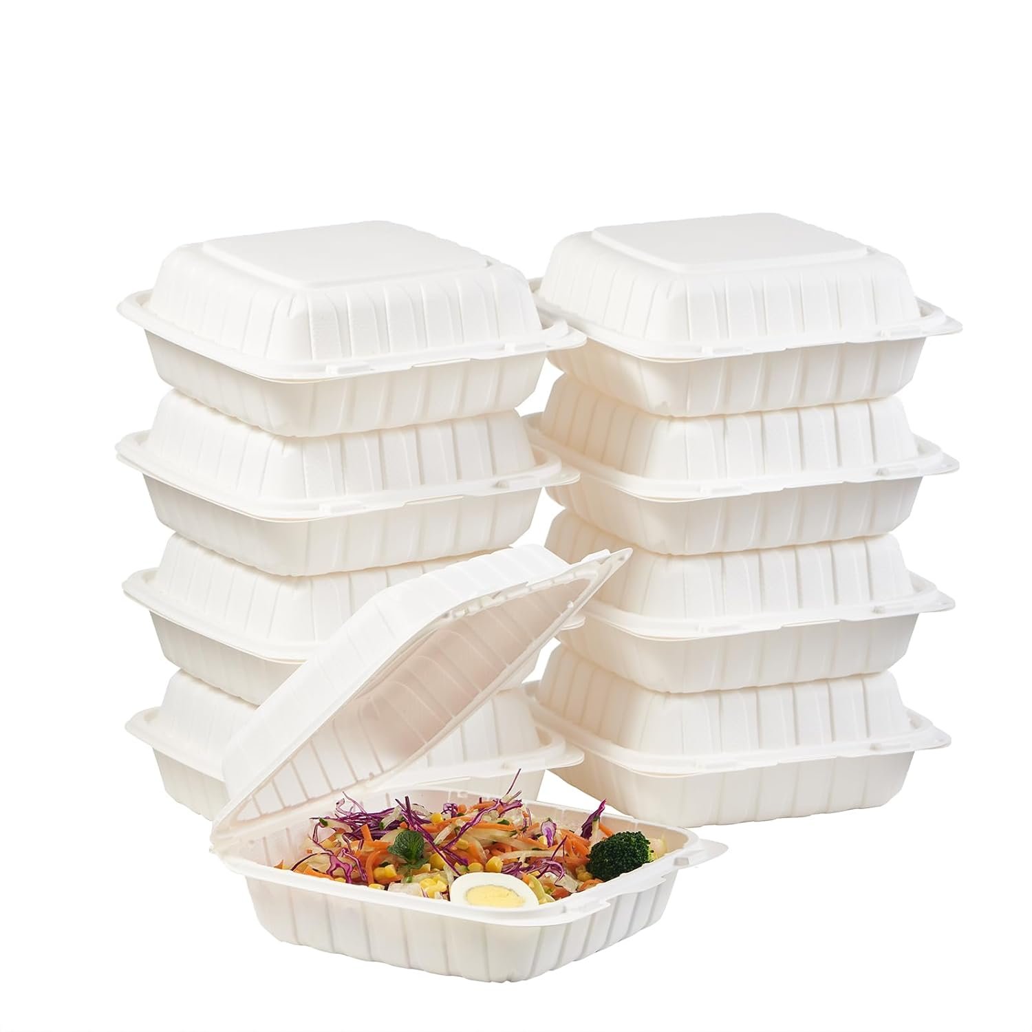 Logo Personalizado Contenedores de Comida Desechables 8X8" de 1 Compartimento Paquete de 50 Fábrica de Cajas de Almuerzo Togo Resistentes con Tapa Hinge Seguro, Ideal para Catering, Restaurantes y Camiones de Comida, Apto para Microondas.