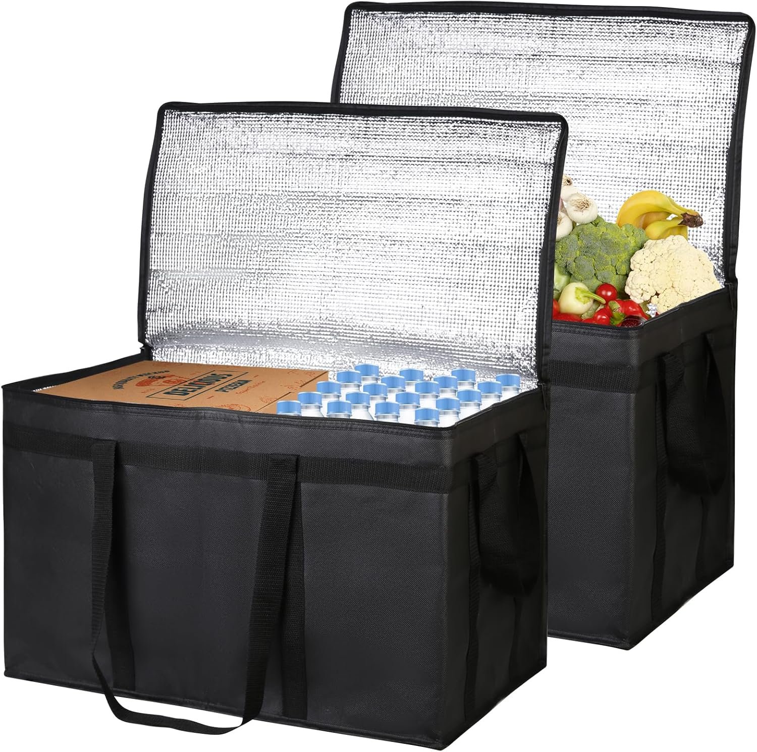 Logo Personalizado para Bolsas Térmicas de Entrega de Comida 2-Pack XXXL, Ideal para Compras de Supermercado, Catering y Pizza, Proveedor de Soluciones de Transporte Frío/Caliente, Con Transportador de Estireno para Viajes y Vehículos.