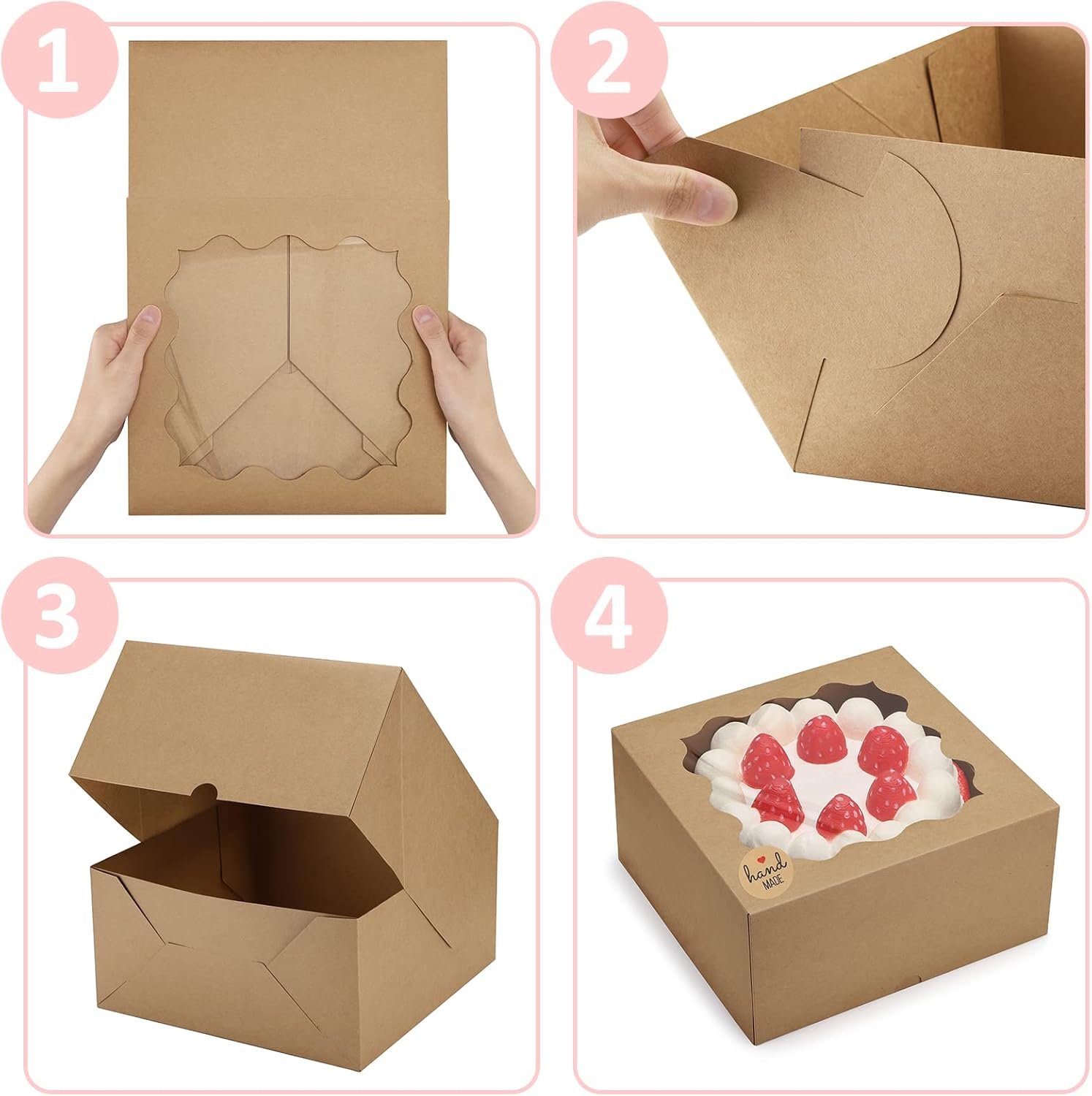 Cajas de pastel auto-popup 10x10x5 con ventana, 24pcs, caja de regalo fácil de ensamblar para tartas, galletas, pasteles y chocolates, marca blanca ideal para fiestas y bodas, Proveedor confiable. Cajas de pastel auto-popup 10x10x5 con ventana, 24pcs, caja de regalo fácil de ensamblar para tartas, galletas, pasteles y chocolates, marca blanca ideal para fiestas y bodas, Proveedor confiable.