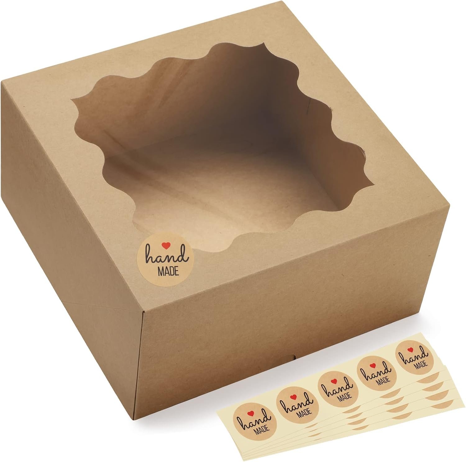Cajas de pastel auto-popup 10x10x5 con ventana, 24pcs, caja de regalo fácil de ensamblar para tartas, galletas, pasteles y chocolates, marca blanca ideal para fiestas y bodas, Proveedor confiable.