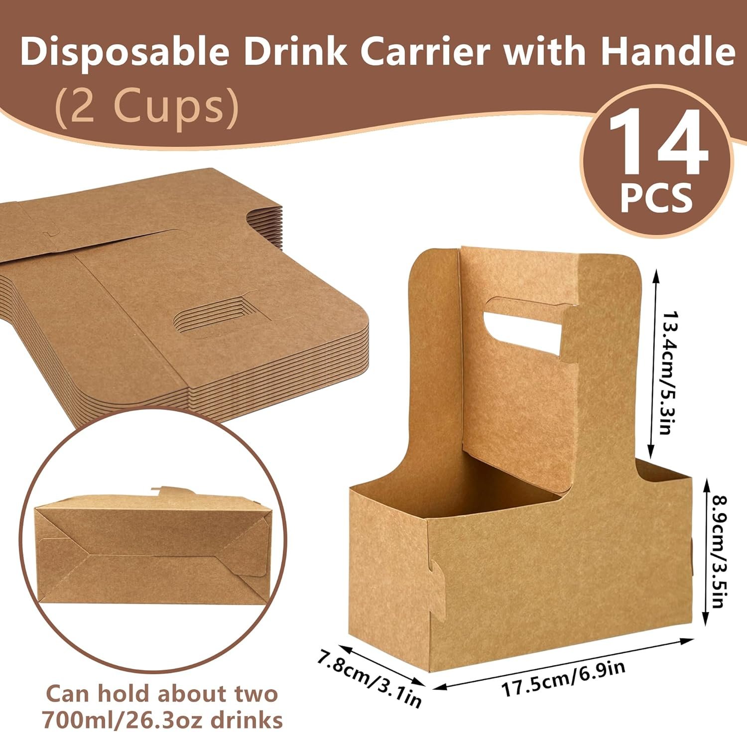 Portadores de bebidas desechables con logo personalizado, soporte para 2 o 4 tazas de papel kraft, fáciles de transportar y adecuados para bebidas calientes y frías, ideal para distribución por un fabricante.