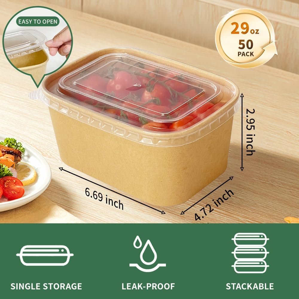 Contenedores de comida desechables de 29 oz con tapa, 50-pack de envases impermeables para servir sopas y alimentos, seguros para microondas, ideales para comidas calientes o frías. Logo Personalizado y Marca Blanca disponibles en nuestra Fábrica. Contenedores de comida desechables de 29 oz con tapa, 50-pack de envases impermeables para servir sopas y alimentos, seguros para microondas, ideales para comidas calientes o frías. Logo Personalizado y Marca Blanca disponibles en nuestra Fábrica.