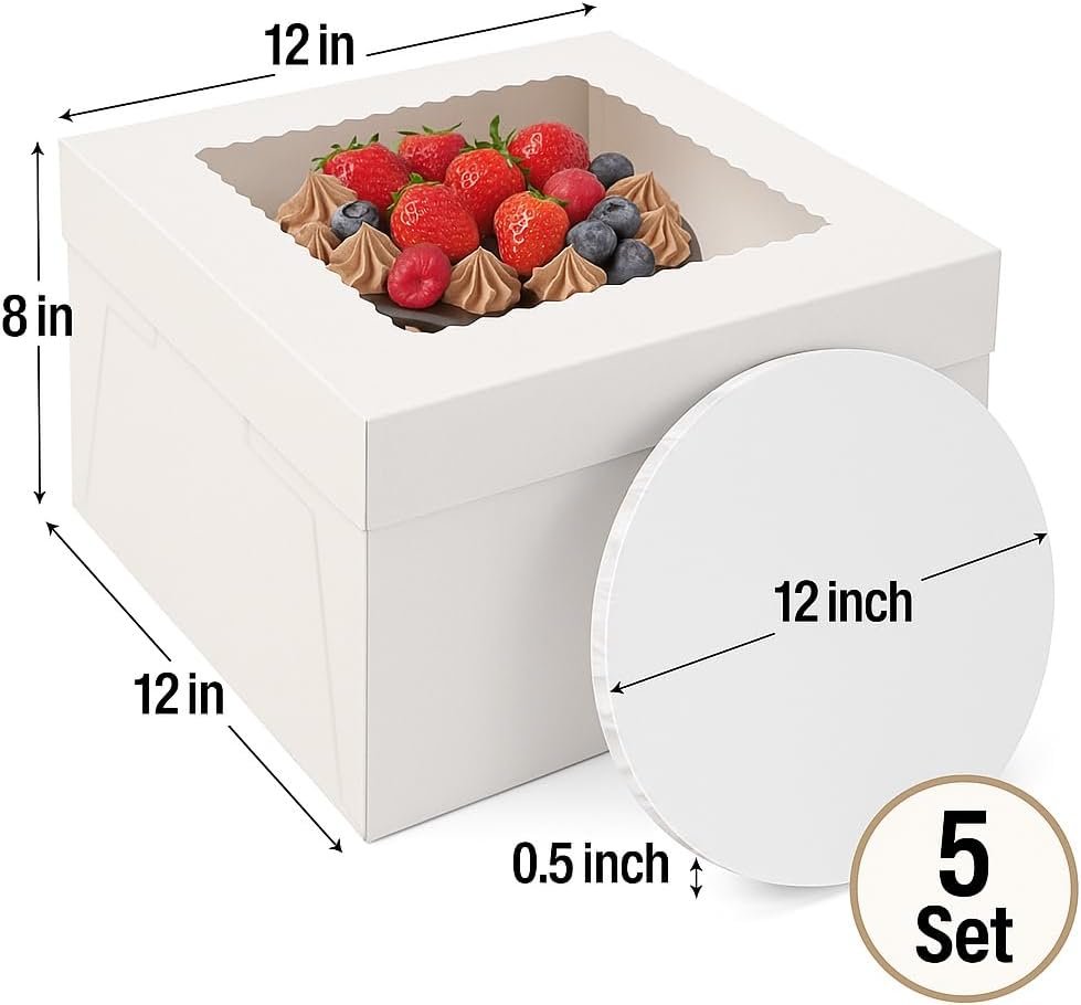 Logo Personalizado en Cajas de Pastel de 12 Pulgadas - Juego de 5 Cajas Altas 12x12x8 con Drums de 0.5