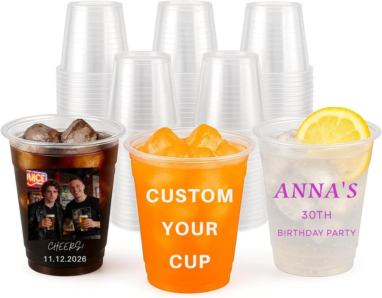 Copa Plástica Desechable Personalizada de 12oz/16oz con Foto y Texto, Divertidas Copas Personalizadas para Bodas y Cumpleaños, Marca Blanca de Fábrica para Suministros de Fiesta de Adultos y Niños