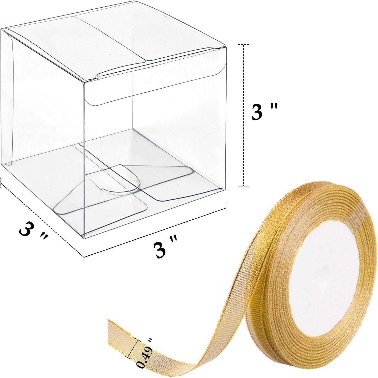 Cajas de favor transparentes de 3x3x3 pulgadas con cintas doradas 30 PCS Packaging de regalo mini cube para fiestas, Logo Personalizado, regalos y golosinas, Proveedor.