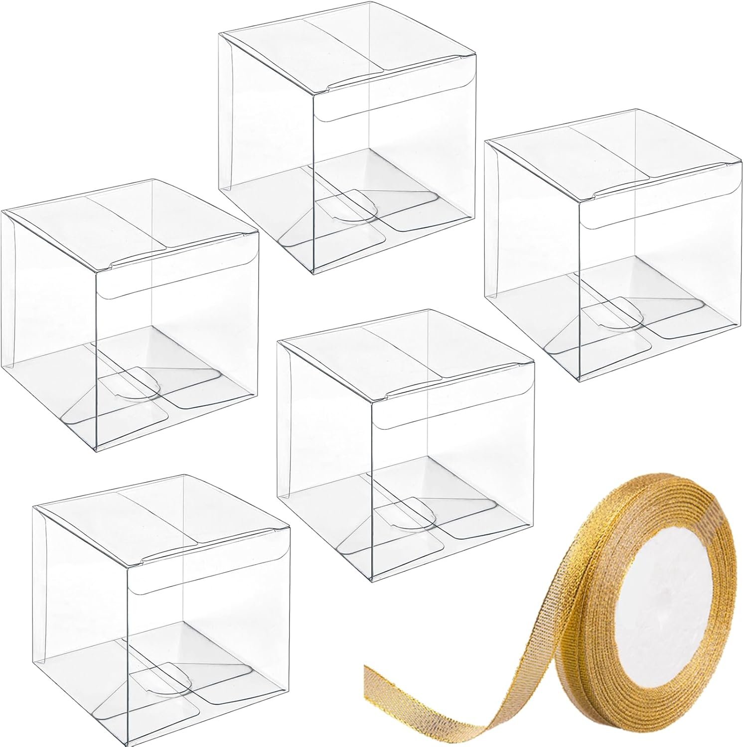 Cajas de favor transparentes de 3x3x3 pulgadas con cintas doradas 30 PCS Packaging de regalo mini cube para fiestas, Logo Personalizado, regalos y golosinas, Proveedor.