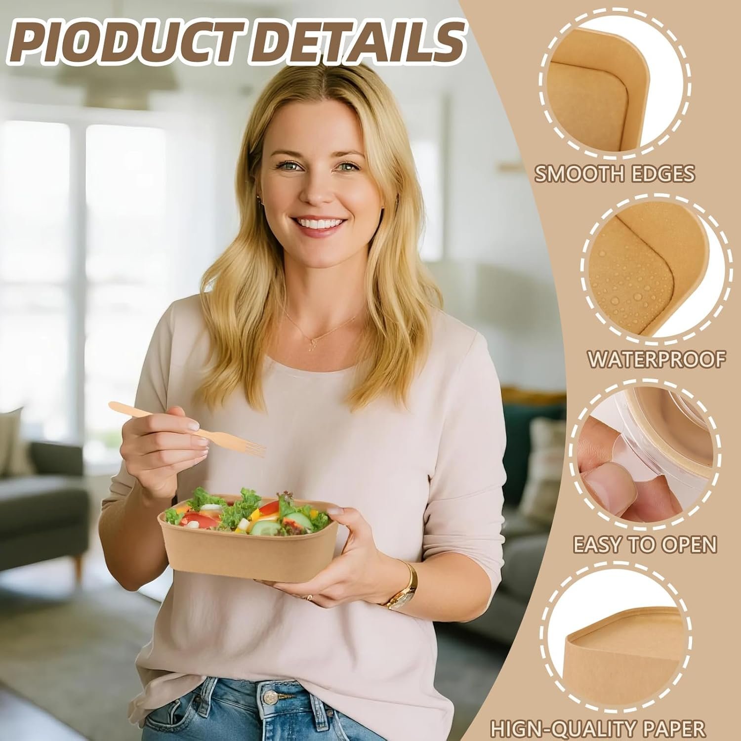 Logo Personalizado 50 Pack de recipientes de papel de 25 oz con tapa, bowls desechables grandes para preparación de comidas, uso en microondas y almacenamiento en el congelador, Fabricante de recipientes de cartón.