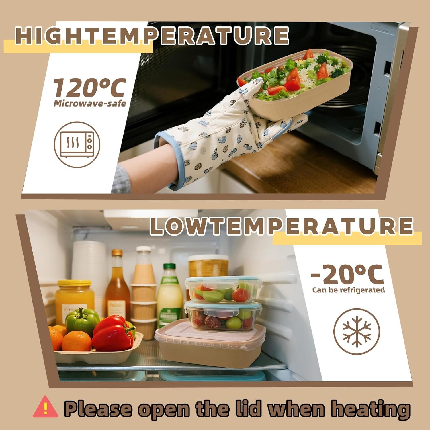 Logo Personalizado 50 Pack de recipientes de papel de 25 oz con tapa, bowls desechables grandes para preparación de comidas, uso en microondas y almacenamiento en el congelador, Fabricante de recipientes de cartón.