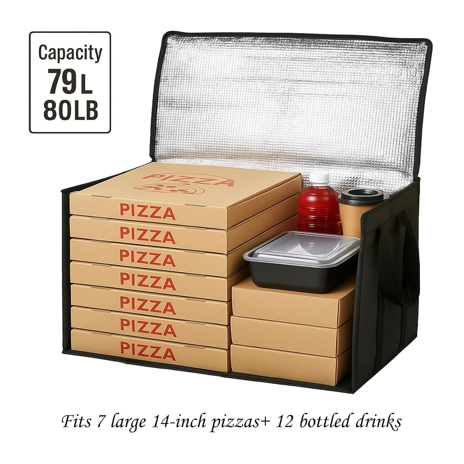 Logo Personalizado Bolsa Térmica de Entrega de Alimentos 10-Pack XXXL, Ideal para Catering y Pizza, Bolsa de Entrega para Rideshare, Transportador Térmico Frío/Caliente para Viajes y Compras, Proveedor de Soluciones Eficientes.