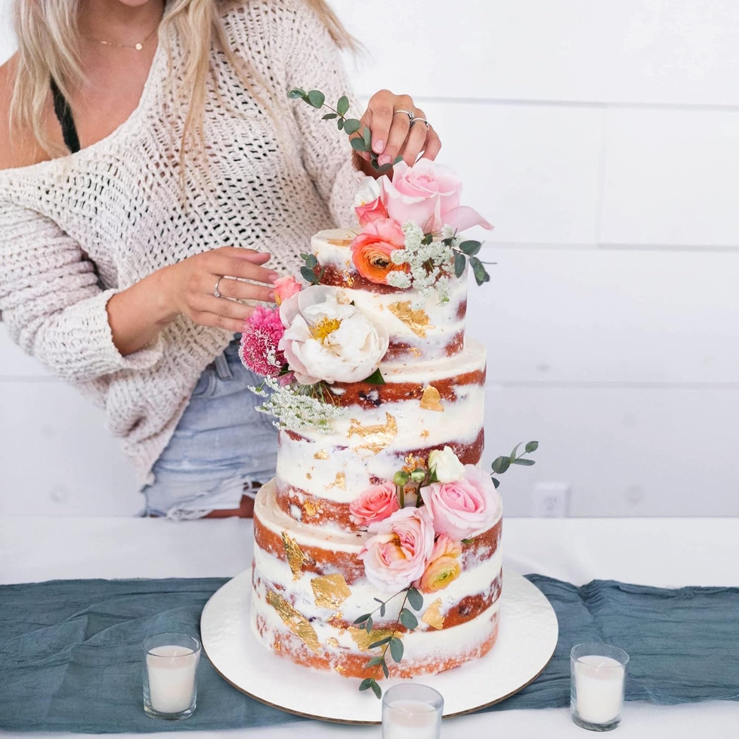 Kit de Apilamiento de Cartones para Pasteles con Logo Personalizado - Juego de Cartones de 12, 10, 8, 6 y 4 Pulgadas (5 Piezas Cada Uno) con Redondas de Papel Pergamino, Soportes de Madera y Varas de Paja - Ideal para Marca Blanca y Proveedor [215 Piezas]