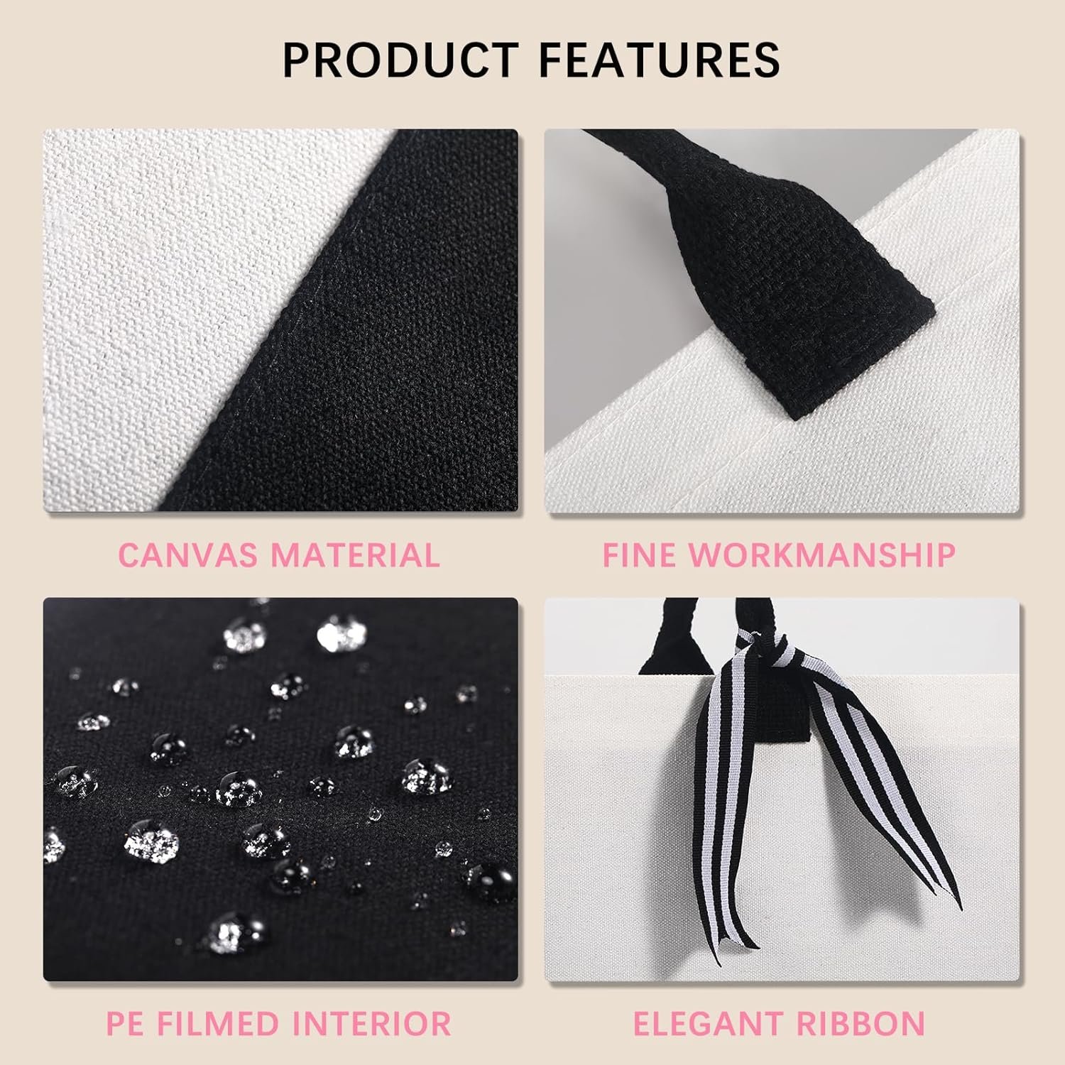 Bolsa tote de lienzo clásica personalizada con logo personalizado (blanco y negro), bolsillo interior con zipper, tote de supermercado, regalo DIY para bodas, cumpleaños, playa, regalos perfectos para mujeres, madres, maestros, amigos, fabricada por proveedor.