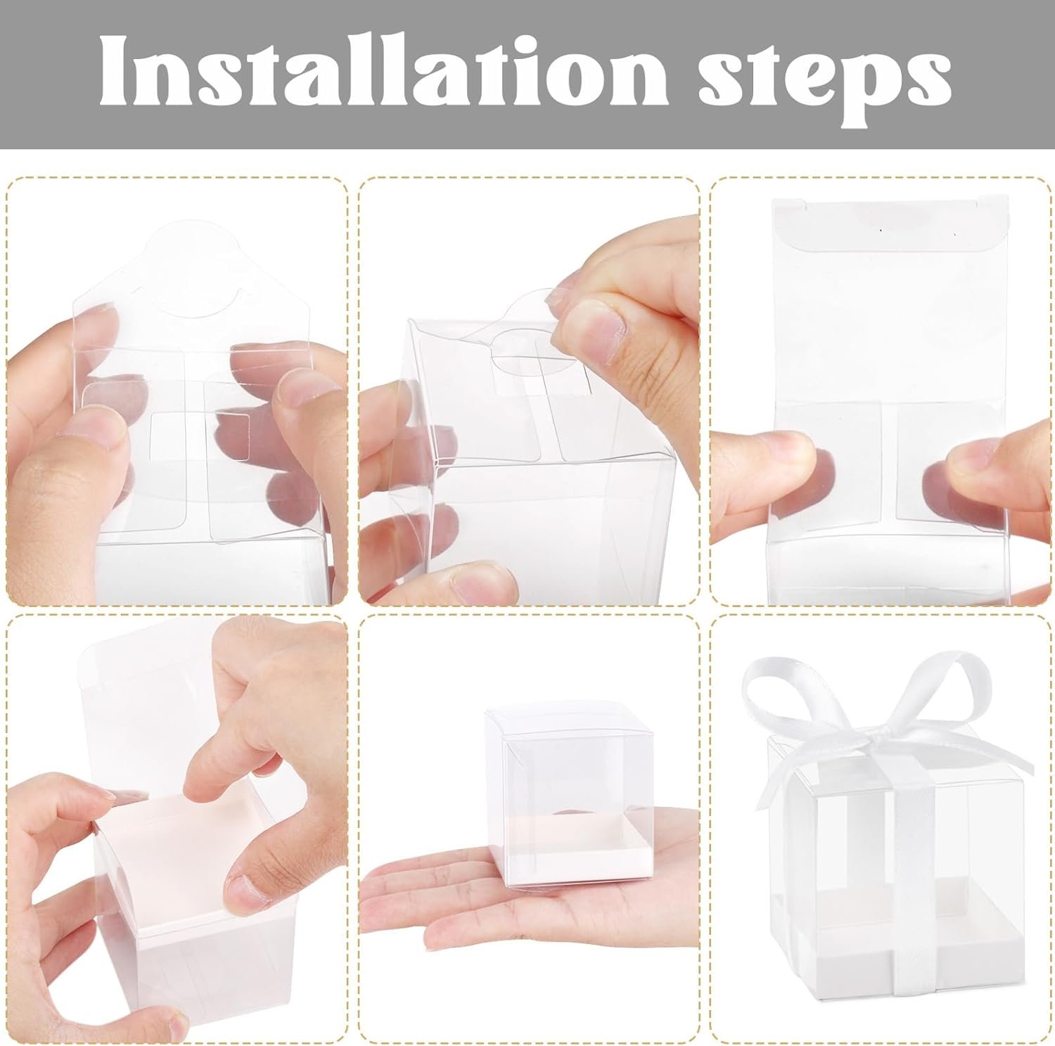 Cajas de Favor con Logo Personalizado, 50 Piezas de 2x2x2 Pulgadas, Cajas Transparentes para Dulces con Cintas Blancas, Cajas de Regalo Plásticas Mini para Decoración de Bodas, Cumpleaños, Baby Shower y Clase, Proveedor de Suministros Cajas de Favor con Logo Personalizado, 50 Piezas de 2x2x2 Pulgadas, Cajas Transparentes para Dulces con Cintas Blancas, Cajas de Regalo Plásticas Mini para Decoración de Bodas, Cumpleaños, Baby Shower y Clase, Proveedor de Suministros