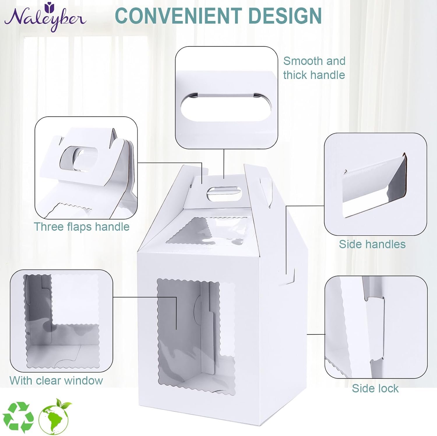 Caja alta para pasteles de niveles con tableros de pastel 4 paquetes 10 y 12 pulgadas, recipiente desechable grande para pasteles con ventana, ideal para boda y cumpleaños, transporte seguro de pasteles, Marca Blanca, Fábrica.