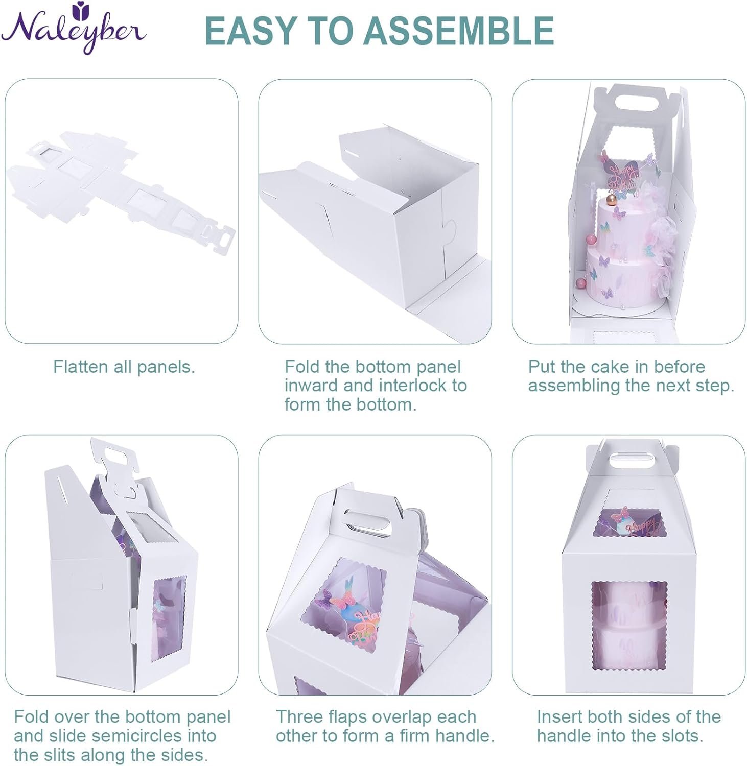 Caja alta para pasteles de niveles con tableros de pastel 4 paquetes 10 y 12 pulgadas, recipiente desechable grande para pasteles con ventana, ideal para boda y cumpleaños, transporte seguro de pasteles, Marca Blanca, Fábrica.