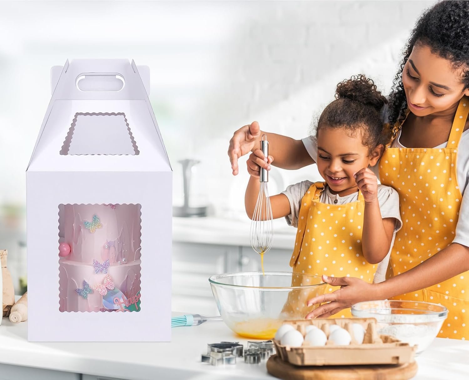 Caja alta para pasteles de niveles con tableros de pastel 4 paquetes 10 y 12 pulgadas, recipiente desechable grande para pasteles con ventana, ideal para boda y cumpleaños, transporte seguro de pasteles, Marca Blanca, Fábrica.