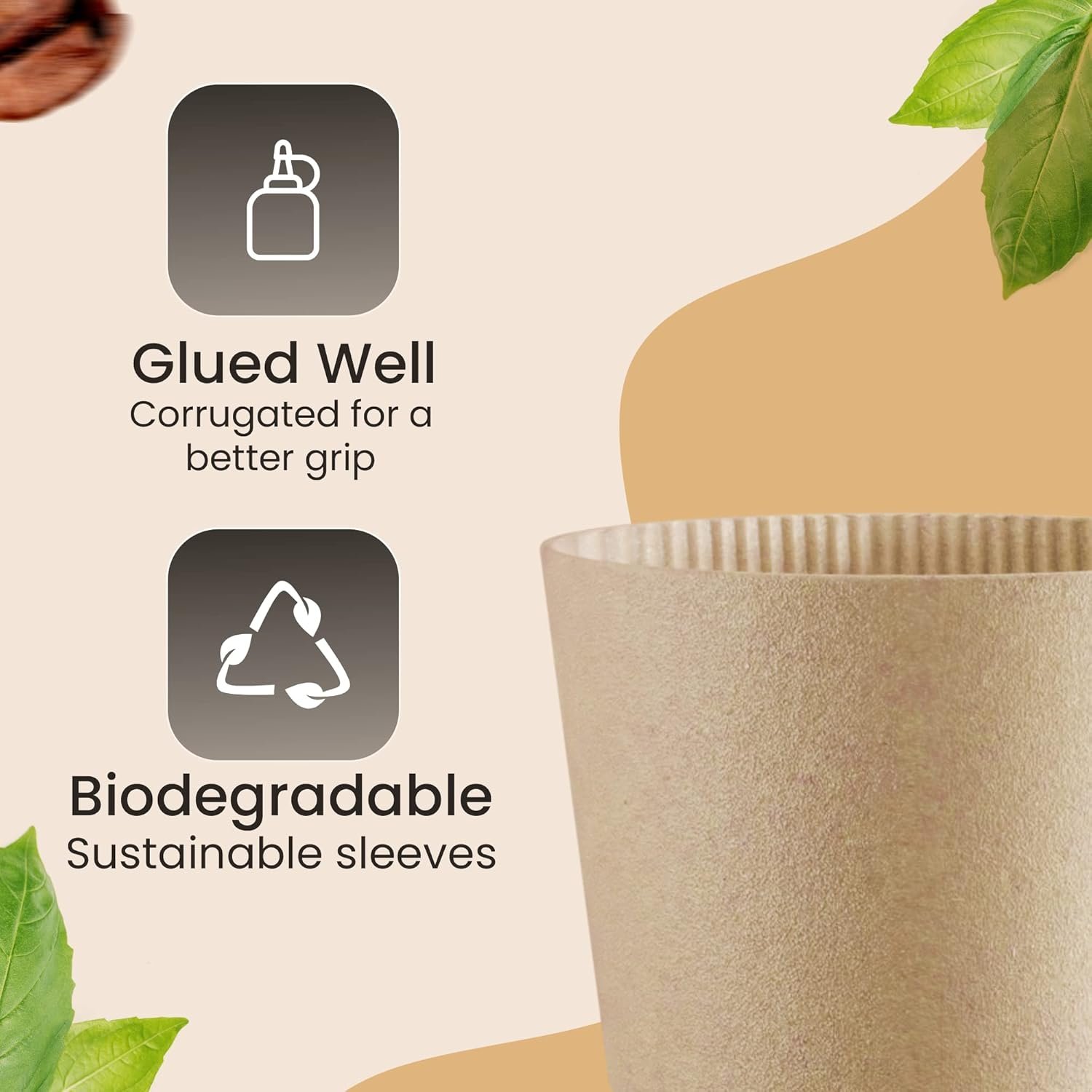 Mangas de café con Logo Personalizado 900 Pcs – Mangas de papel kraft corrugado para vasos de 12oz, 16oz, 20oz, 22oz y 24oz – Reciclables y desechables – Ideal para bebidas calientes en cafeterías y oficinas (Pack de 900) – Proveedor de calidad.