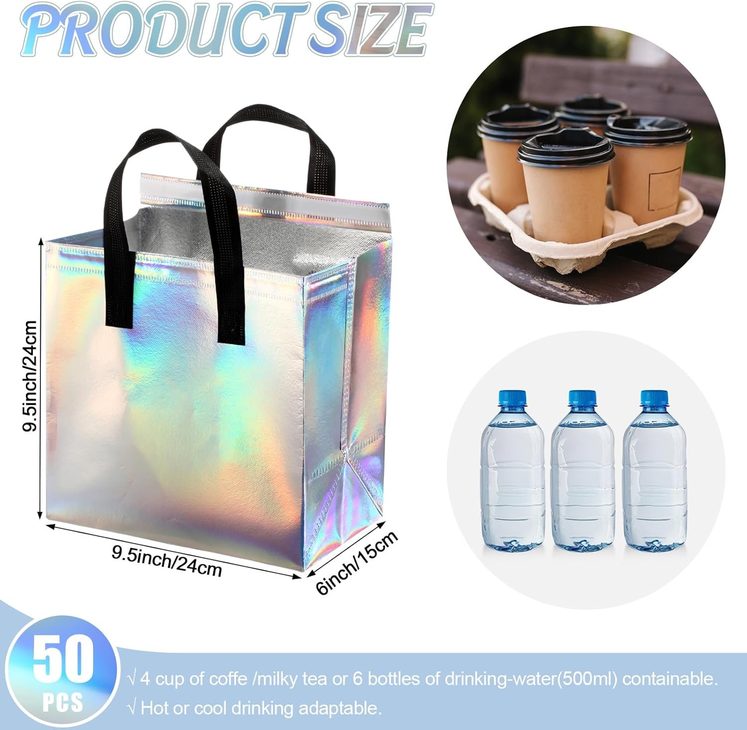 Bolsas Térmicas Personalizadas con Logo para Entregas de Comida, 100 Pcs de Bolsas Aislantes Holográficas para Comida Caliente y Fría, Proveedor de Soluciones para Catering y Restaurantes.