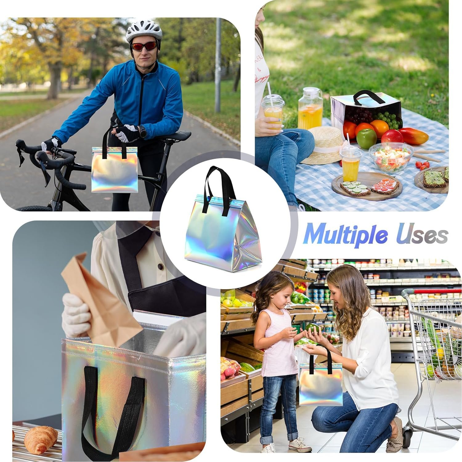 Bolsas Térmicas Personalizadas con Logo para Entregas de Comida, 100 Pcs de Bolsas Aislantes Holográficas para Comida Caliente y Fría, Proveedor de Soluciones para Catering y Restaurantes.