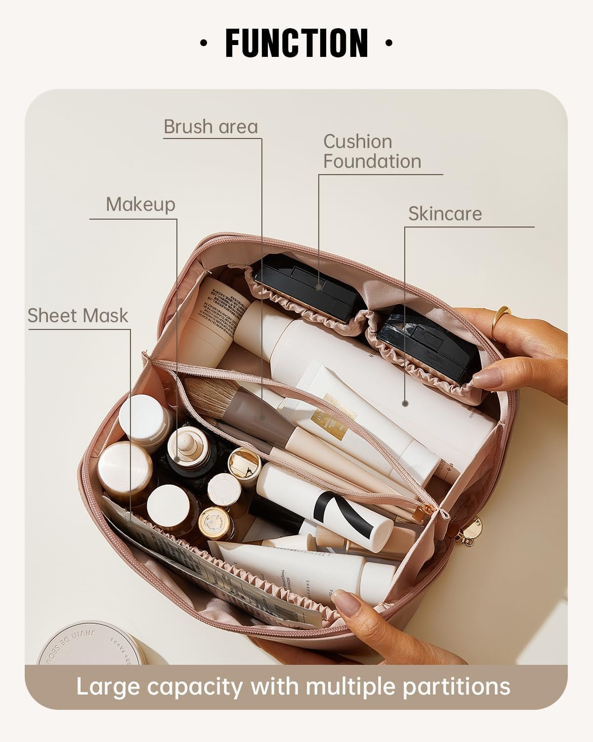 Logo Personalizado Necesidades de Viaje, Bolsa de Maquillaje Grande, Impermeable de PU, Portátil para Cuidado de la Piel, Pinceles y Esenciales de Viaje, Fabricante de Productos Cosméticos.