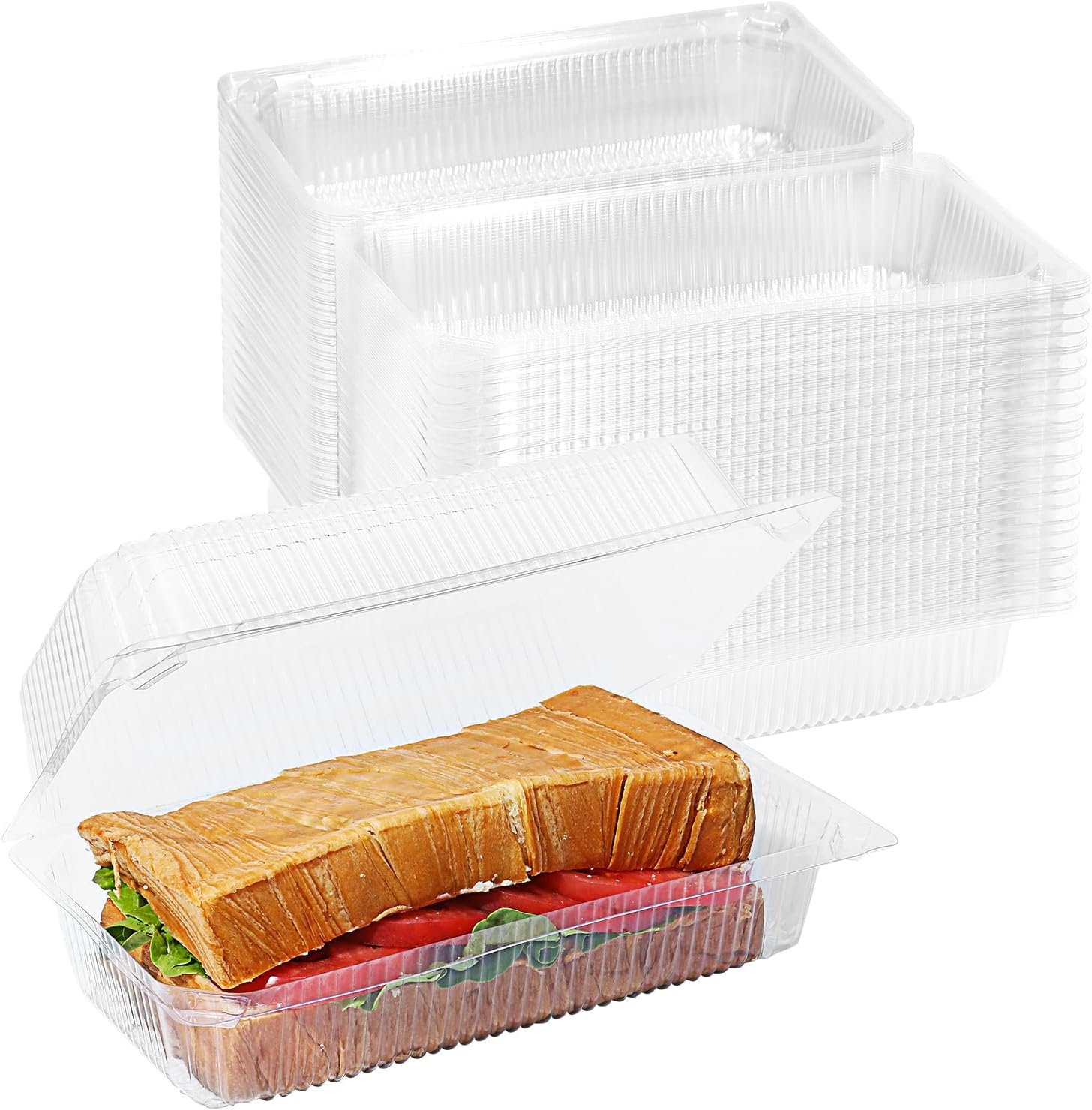 Logo Personalizado Contenedores de Plástico Transparentes Desechables, Envases Clamshell para Postres con Tapa, Adecuados para Ensaladas, Pastas y Sándwiches (8.66x5.12x3.15 in) - Proveedor de Marca Blanca.