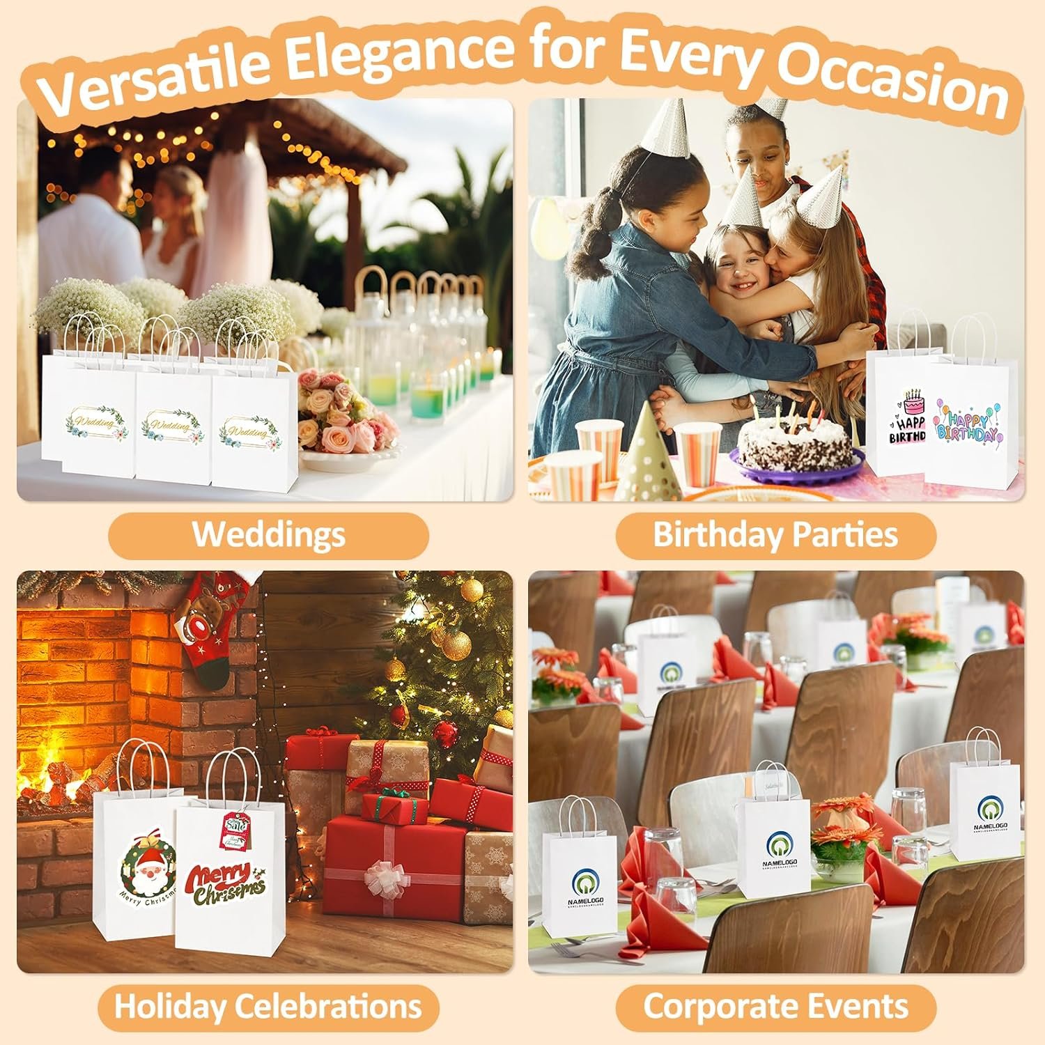 Bolsas de Regalo Blancas 25 Pcs 8x4.25x10.5 Kraft con Logo Personalizado para Compras y Regalos, Marca Blanca en papel con asas, Proveedor de Bolsas Medianas. Bolsas de Regalo Blancas 25 Pcs 8x4.25x10.5 Kraft con Logo Personalizado para Compras y Regalos, Marca Blanca en papel con asas, Proveedor de Bolsas Medianas.