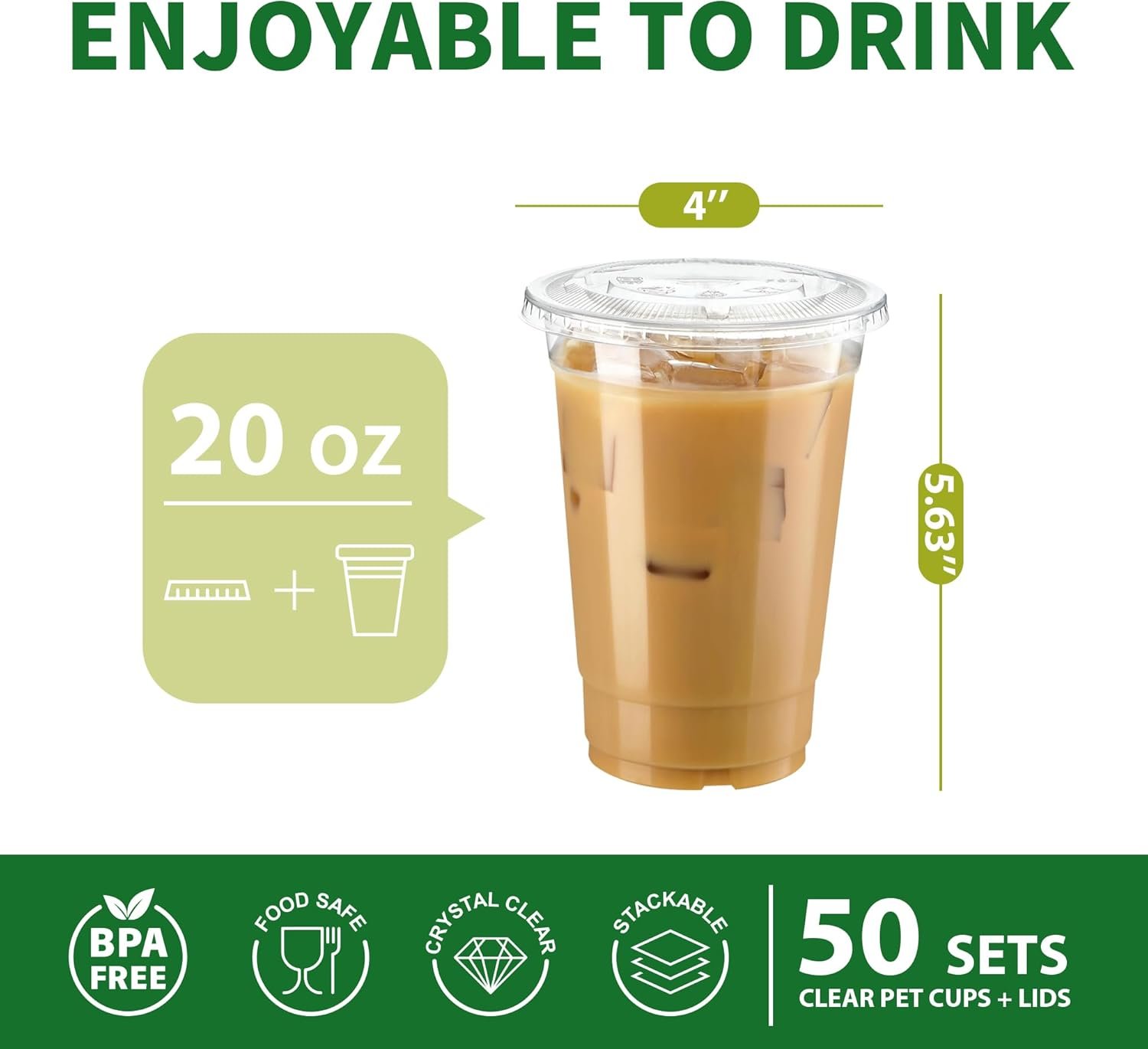 Cups de plástico transparente con tapa plana, 50 sets de 20 oz (100 piezas) desechables PET cristal, ideales para café helado, batidos, malteadas, jugos, postres, bebidas para llevar y frías. Logo personalizado disponible, fabricación en nuestra fábrica. Cups de plástico transparente con tapa plana, 50 sets de 20 oz (100 piezas) desechables PET cristal, ideales para café helado, batidos, malteadas, jugos, postres, bebidas para llevar y frías. Logo personalizado disponible, fabricación en nuestra fábrica.