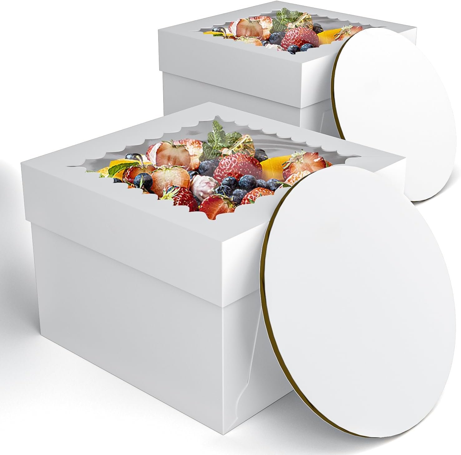 Logo Personalizado 2 Piezas Caja de Pastel de 8 Pulgadas con Ventana y Base para Reposteras, Embalaje Blanco Desechable para Fiestas, Exposición de Eventos y Reposteros en Casa - Proveedor de Calidad.