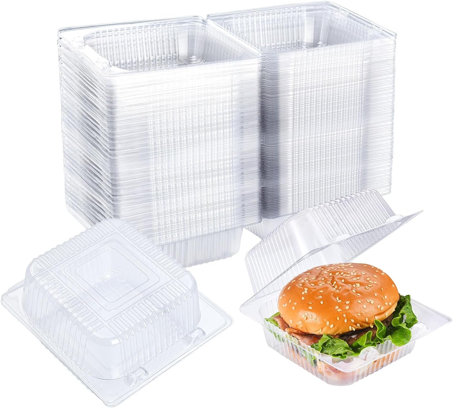Contenedores Plásticos Transparentes de 200 Unidades con Tapa para Alimentos, Personalizados con Logo, Cajas Clamshell Desechables para Porciones de Pastel, Postre, Hamburguesa, Ensalada, Pastelería, Frutas, Bandeja para Comida, Proveedor.