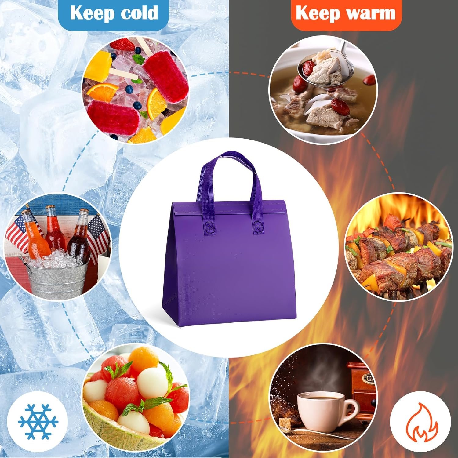 Bolsas Térmicas Personalizadas para Llevar 50 Piezas - Ideal para Café, Leche, Té, Comida Fresca y Mariscos - Marca Blanca, Proveedor de Calidad (24x24x15 cm, Morado) Bolsas Térmicas Personalizadas para Llevar 50 Piezas - Ideal para Café, Leche, Té, Comida Fresca y Mariscos - Marca Blanca, Proveedor de Calidad (24x24x15 cm, Morado)