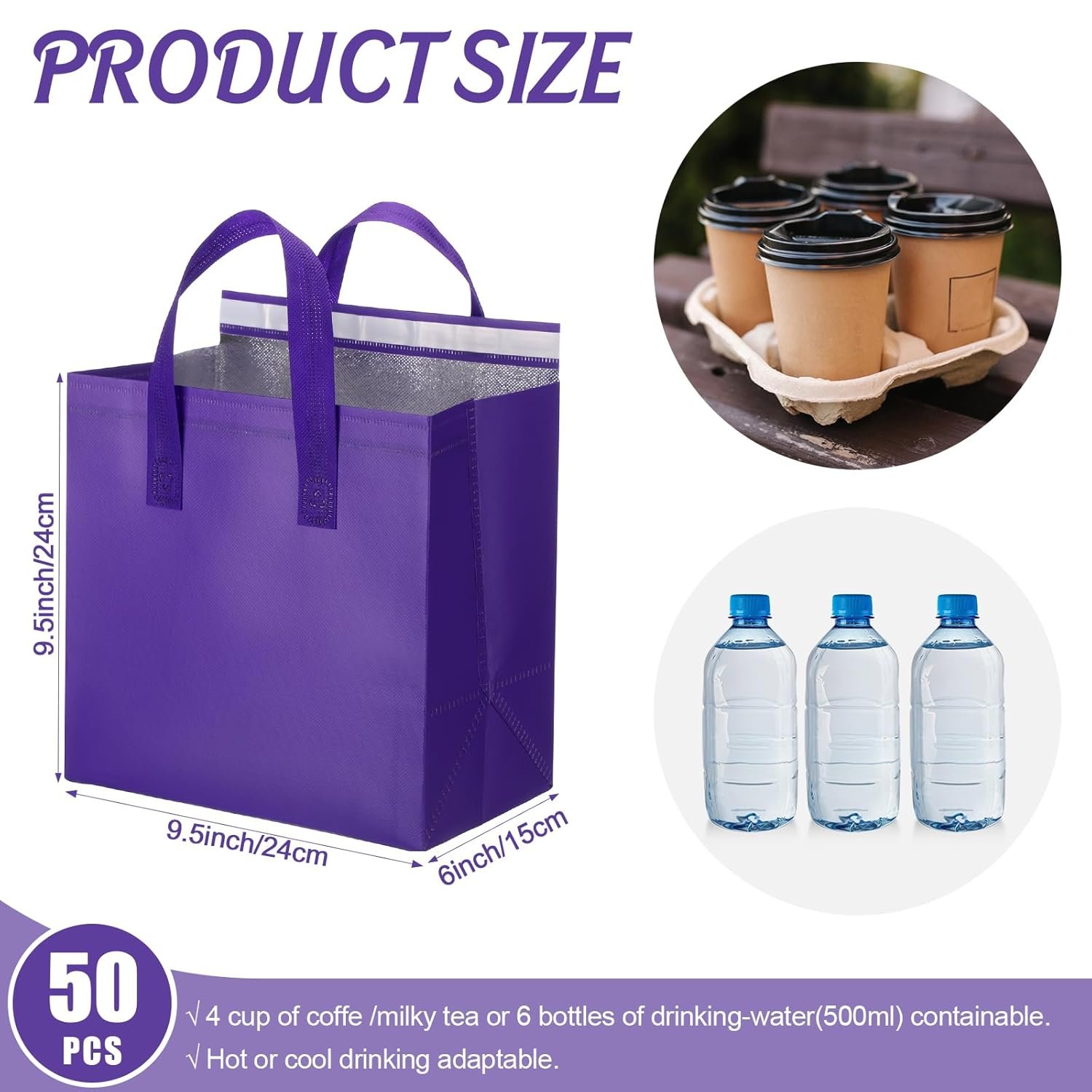 Bolsas Térmicas Personalizadas para Llevar 50 Piezas - Ideal para Café, Leche, Té, Comida Fresca y Mariscos - Marca Blanca, Proveedor de Calidad (24x24x15 cm, Morado) Bolsas Térmicas Personalizadas para Llevar 50 Piezas - Ideal para Café, Leche, Té, Comida Fresca y Mariscos - Marca Blanca, Proveedor de Calidad (24x24x15 cm, Morado)