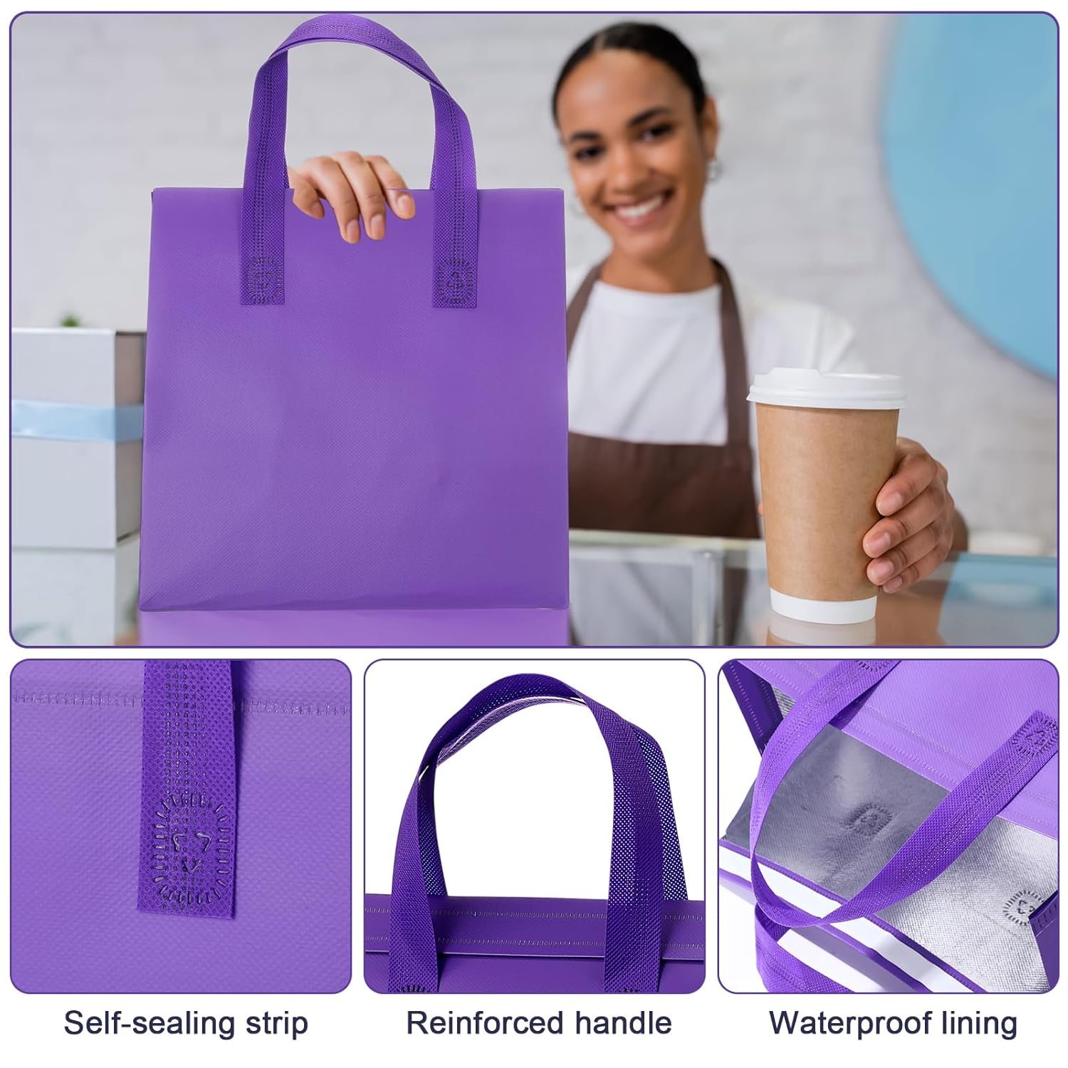 Bolsas Térmicas Personalizadas para Llevar 50 Piezas - Ideal para Café, Leche, Té, Comida Fresca y Mariscos - Marca Blanca, Proveedor de Calidad (24x24x15 cm, Morado) Bolsas Térmicas Personalizadas para Llevar 50 Piezas - Ideal para Café, Leche, Té, Comida Fresca y Mariscos - Marca Blanca, Proveedor de Calidad (24x24x15 cm, Morado)