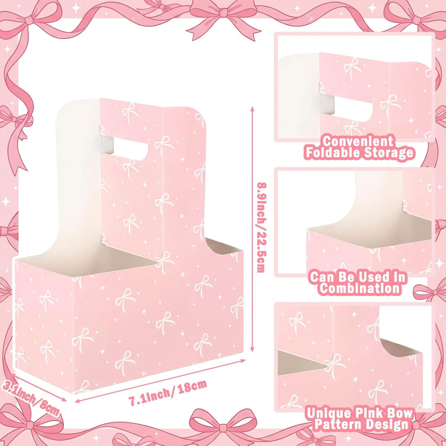 Bolsas de regalo de papel desechables de 24 Pcs con logo personalizado, portacopas de 2 tazas de cartón rosa, portátiles para bebidas y flores, marca blanca, suministros para fiestas de fábrica.