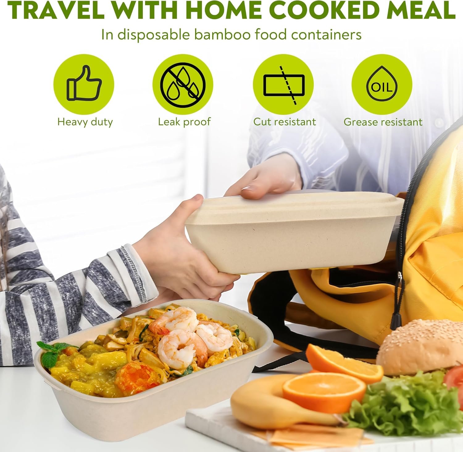 Contenedores de alimentos desechables de bambú de 37 oz, 50 unidades - Personalizado con logo, aptos para microondas y horno - Perfectos para preparación de comidas, ensaladas y alimentos para llevar - Biodegradables (marrón) de Fabricante. Contenedores de alimentos desechables de bambú de 37 oz, 50 unidades - Personalizado con logo, aptos para microondas y horno - Perfectos para preparación de comidas, ensaladas y alimentos para llevar - Biodegradables (marrón) de Fabricante.