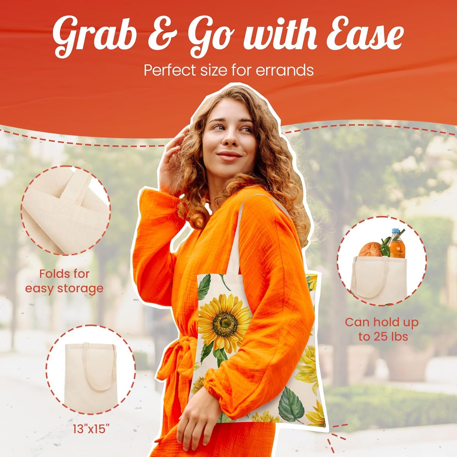 Bolsa de Tela Reusable 50-Pack con Logo Personalizado - Tote Ligera Mediana para Compras, Proyectos de DIY, Manualidades y Bordado, Fábrica de Bolsas Personalizadas