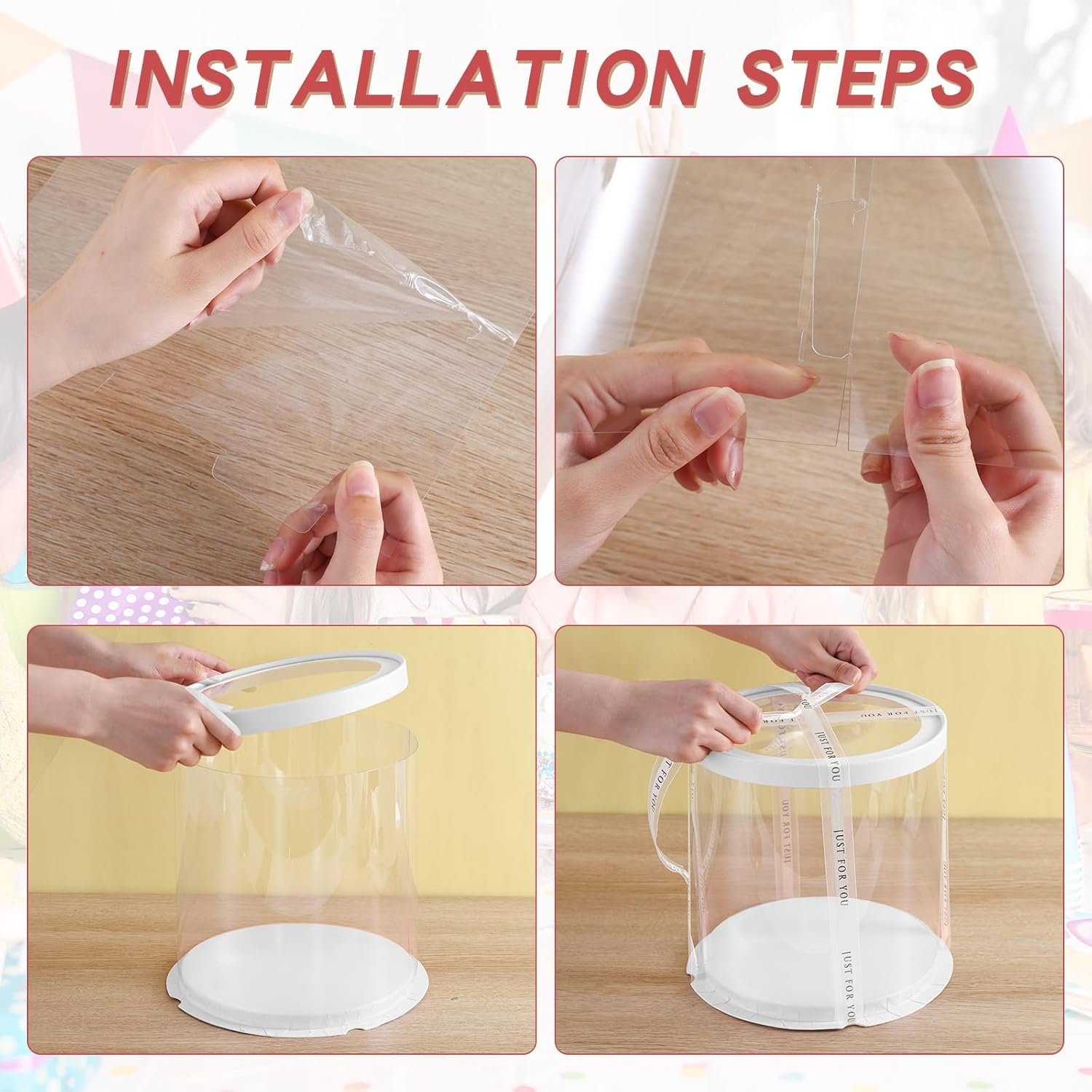 Cajas de pastel redondas claras de 8.5 * 9.5 pulgadas con cinta, ideales para pasteles en capas de 7 pulgadas y 6 pulgadas de altura, cajas para varios niveles para dulces navideños, Marca Blanca, 6 Pcs, Proveedor. Cajas de pastel redondas claras de 8.5 * 9.5 pulgadas con cinta, ideales para pasteles en capas de 7 pulgadas y 6 pulgadas de altura, cajas para varios niveles para dulces navideños, Marca Blanca, 6 Pcs, Proveedor.