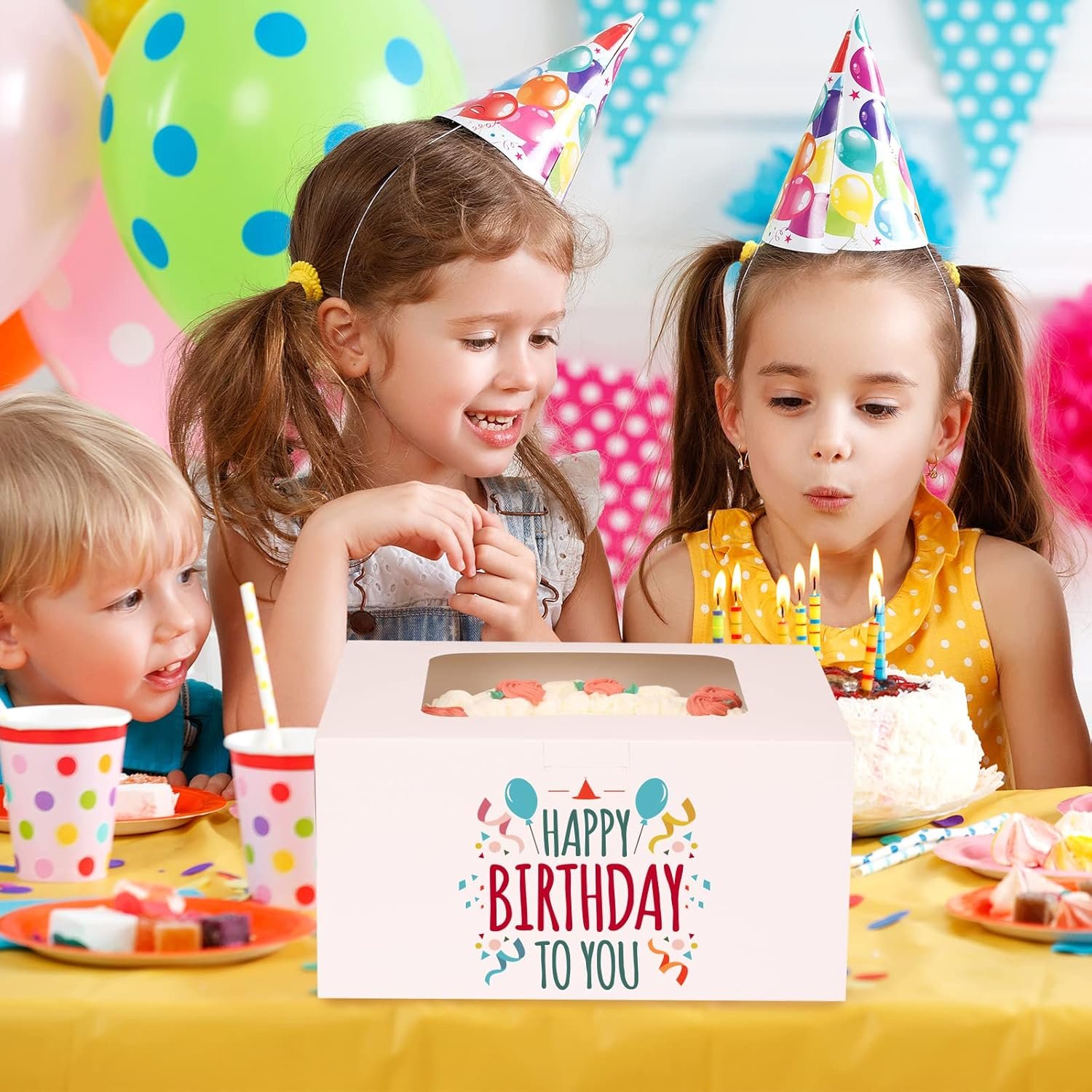 Caja de pastel desechable 48 pack 10x10x5 pulgadas con tableros y pegatinas, ideal para logotipo personalizado y marca blanca. Proveedor de cajas con ventana para San Valentín, Día de la Madre, pasteles, cupcakes, tartas y galletas.