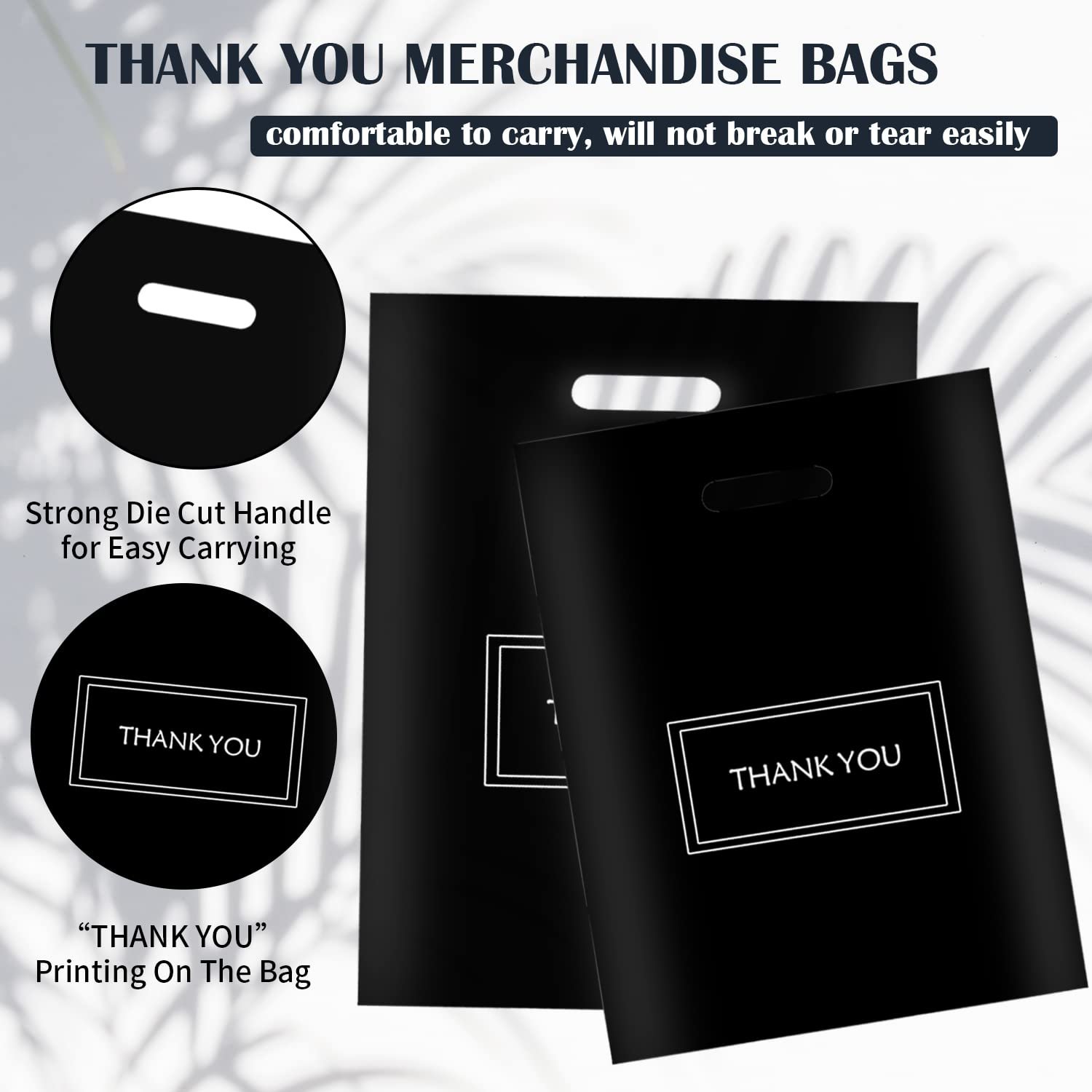 Bolsas de Merci de 200pcs para pequeñas empresas, Bolsas de plástico negras reutilizables con asas, ideales para tiendas de ropa y suministros, personalizadas con Logo, 8x12 y 12x15, de Fábrica.