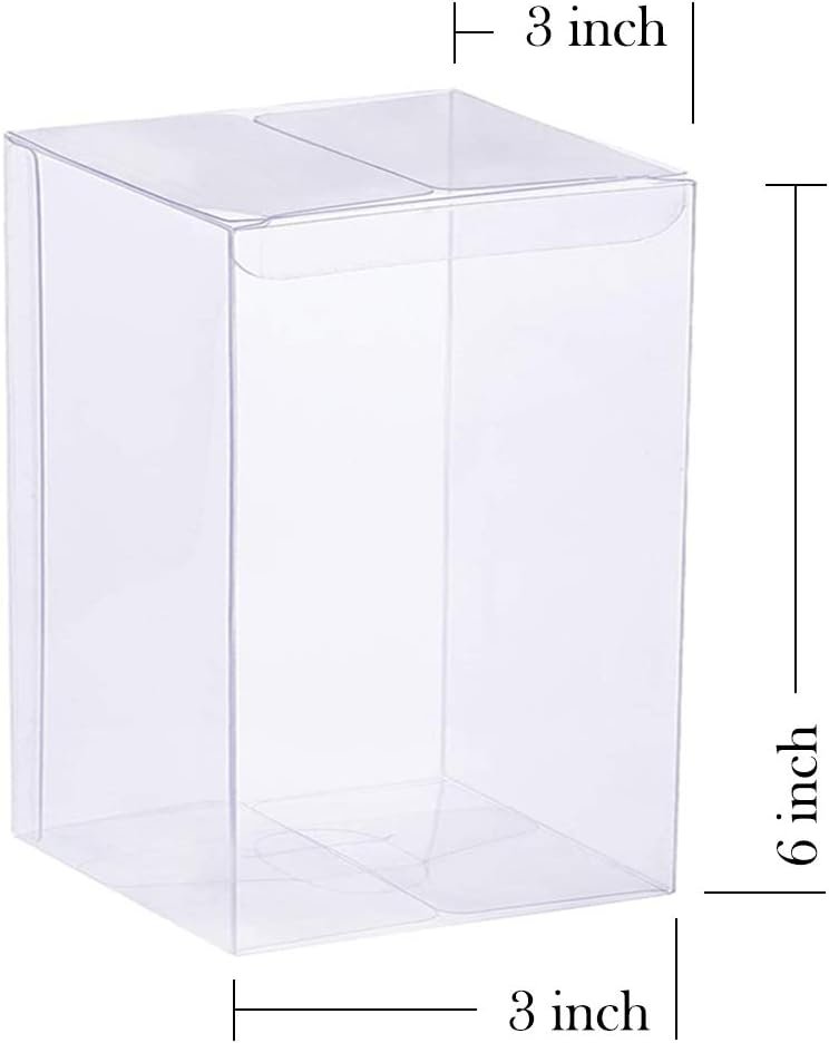 Caja de Favor Transparente 12PCS 3 x 3 x 6 pulgadas, Personalizado Logo, Ideal para Bodas, Fiestas y Baby Shower, Proveedor de Soluciones de Empaque.