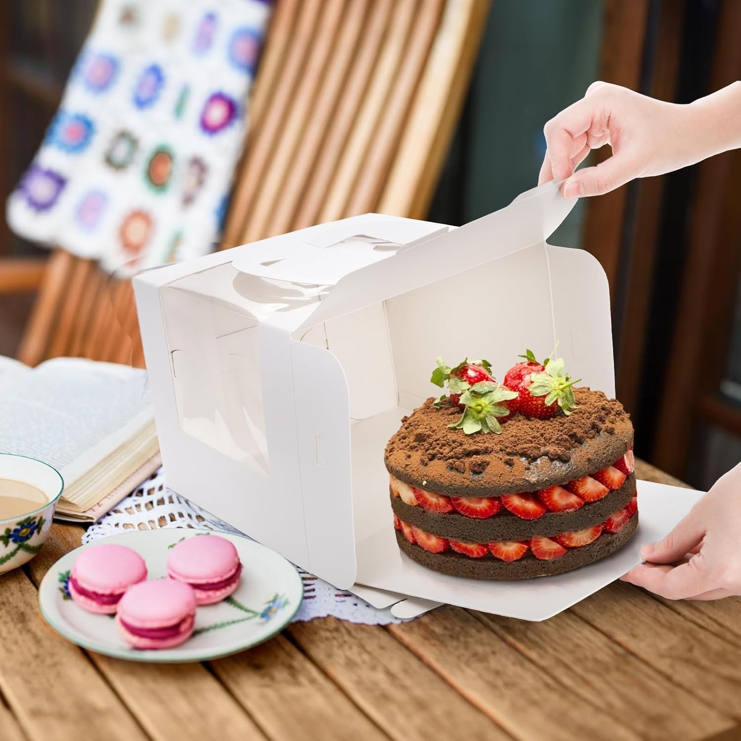 Caja de pastel con logo personalizado, 40 paquetes (20 cajas + 20 bases) de 7.8 x 7.8 x 5.7 pulgadas, envases para pasteles con ventana transparente, etiquetas, contenedor desechable para pastel, donut, pie, marca blanca del proveedor.