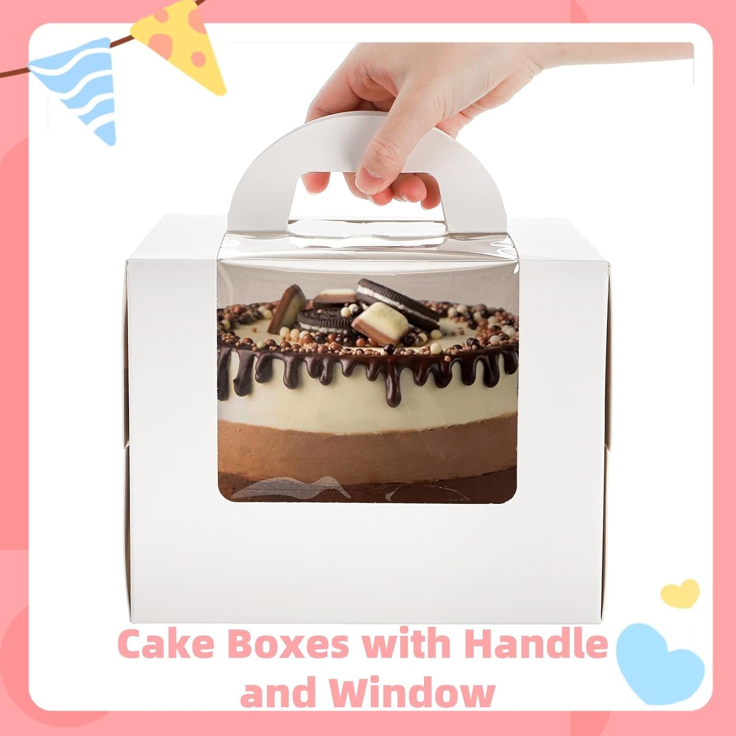 Caja de pastel con logo personalizado, 40 paquetes (20 cajas + 20 bases) de 7.8 x 7.8 x 5.7 pulgadas, envases para pasteles con ventana transparente, etiquetas, contenedor desechable para pastel, donut, pie, marca blanca del proveedor.