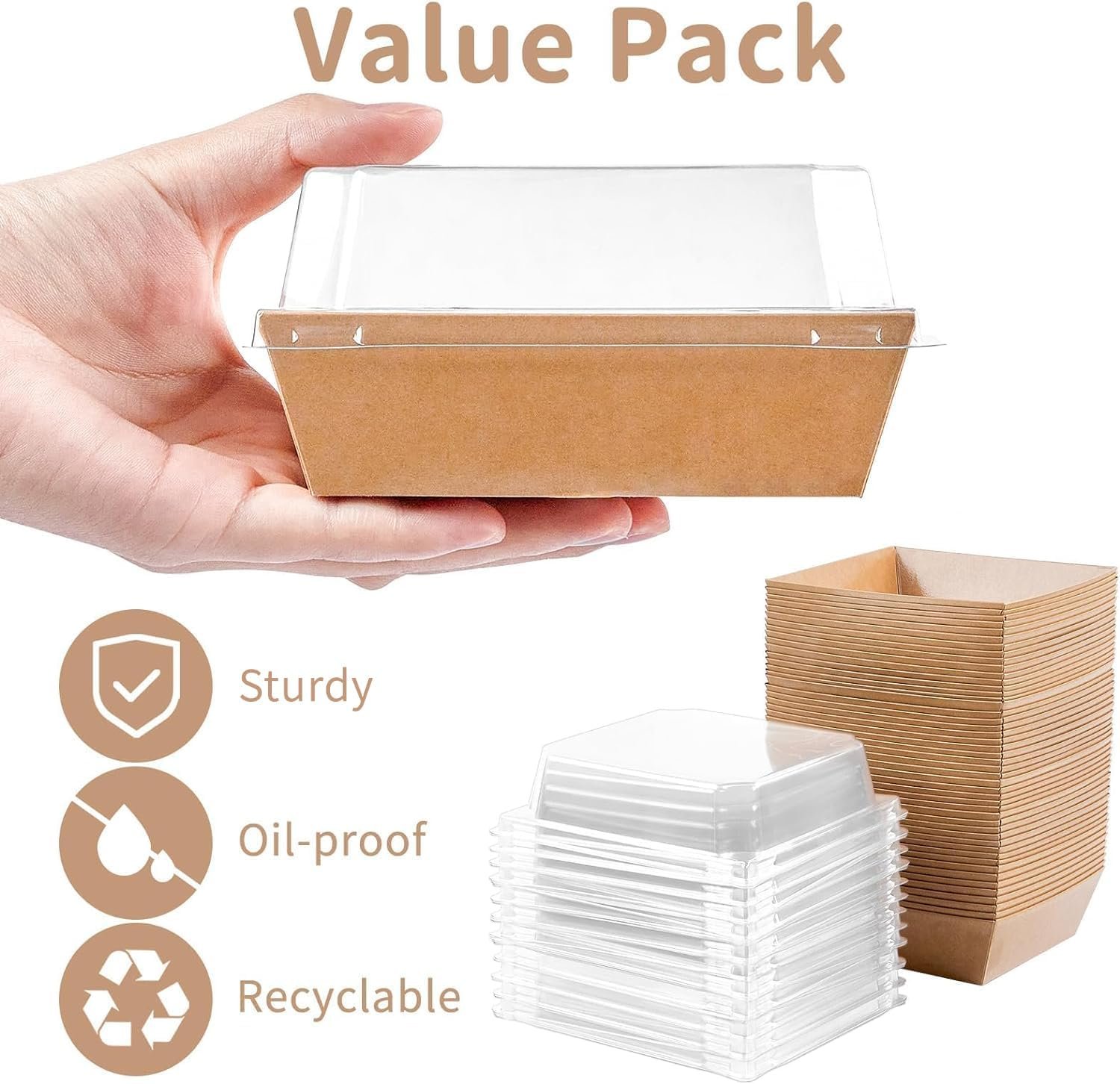 Cajas de Charcutería Desechables para Postres con Tapas Transparentes de 4 Pulgadas, 50 Pack, Marca Blanca, ideal para Galletas, Porciones de Pastel, Mini Pasteles, Fresa con Chocolate, Proveedor. Logo Personalizado disponible.