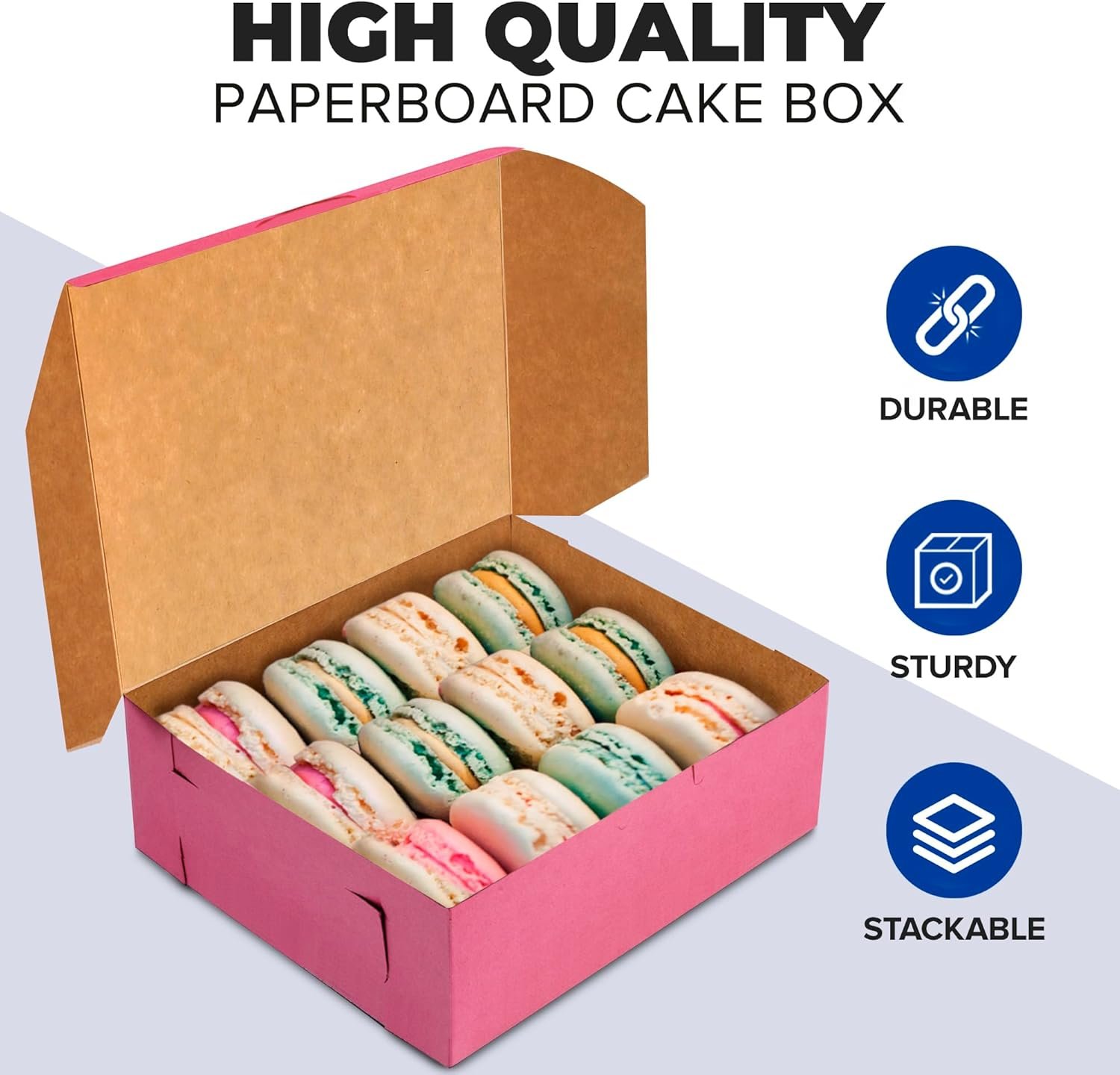 Cajas de pastelería rosas 8x8x4 [25 unidades] con logo personalizado para cupcakes, postres, galletas y dulces, ideal para empaques de panaderías y productos horneados caseros, fabricadas por un proveedor confiable.