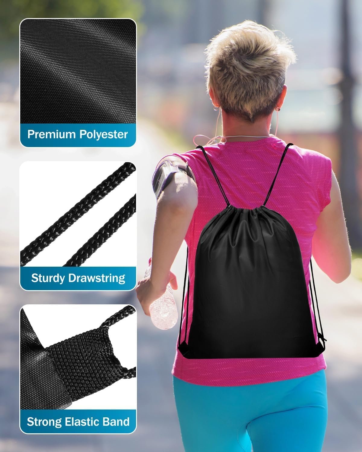 Logo Personalizado Mochilas con Cuerda Negras al por mayor, 100 unidades, 13.4x16.5 pulgadas, bolsas impermeables para actividades al aire libre, para equipos, familias, personas sin hogar, regalo Proveedor.