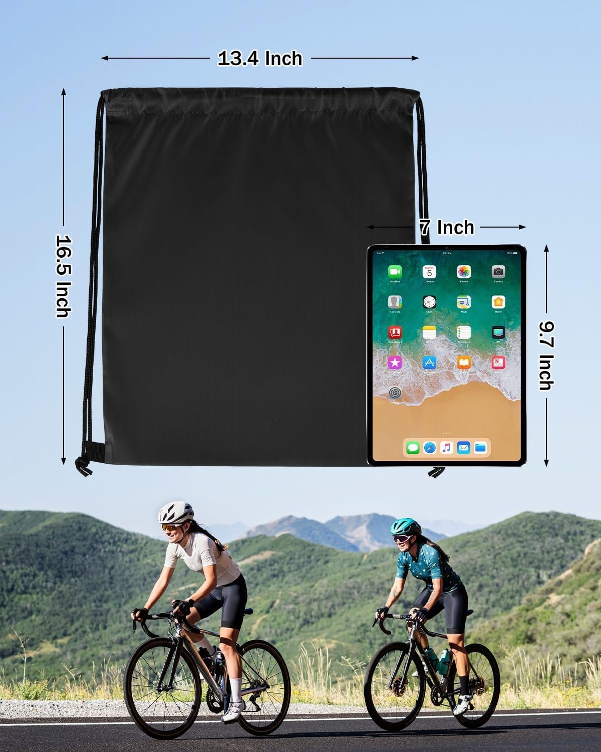 Logo Personalizado Mochilas con Cuerda Negras al por mayor, 100 unidades, 13.4x16.5 pulgadas, bolsas impermeables para actividades al aire libre, para equipos, familias, personas sin hogar, regalo Proveedor.