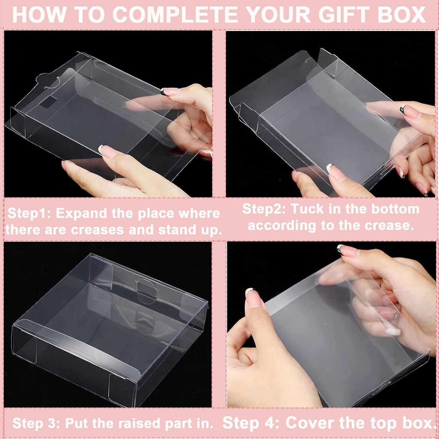 Cajas Transparentes de Regalo con Logo Personalizado, 80 Pcs Cajas Rectangulares de PVC 5 x 4 x 1.2 Pulgadas para Empaque de Postres y Dulces, Marca Blanca, Proveedor de Cajas para Bodas, Fiestas y Eventos.