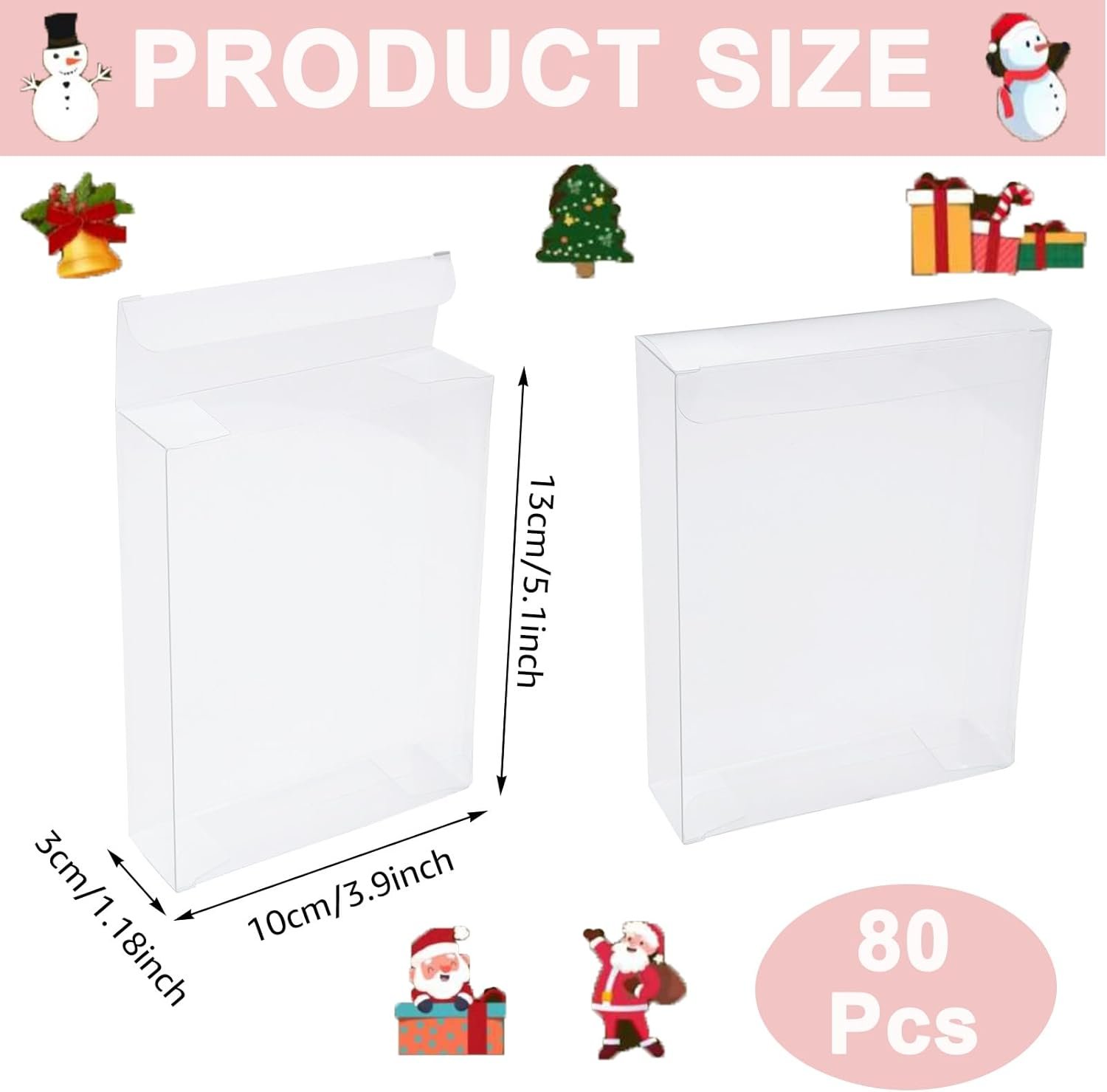 Cajas Transparentes de Regalo con Logo Personalizado, 80 Pcs Cajas Rectangulares de PVC 5 x 4 x 1.2 Pulgadas para Empaque de Postres y Dulces, Marca Blanca, Proveedor de Cajas para Bodas, Fiestas y Eventos.