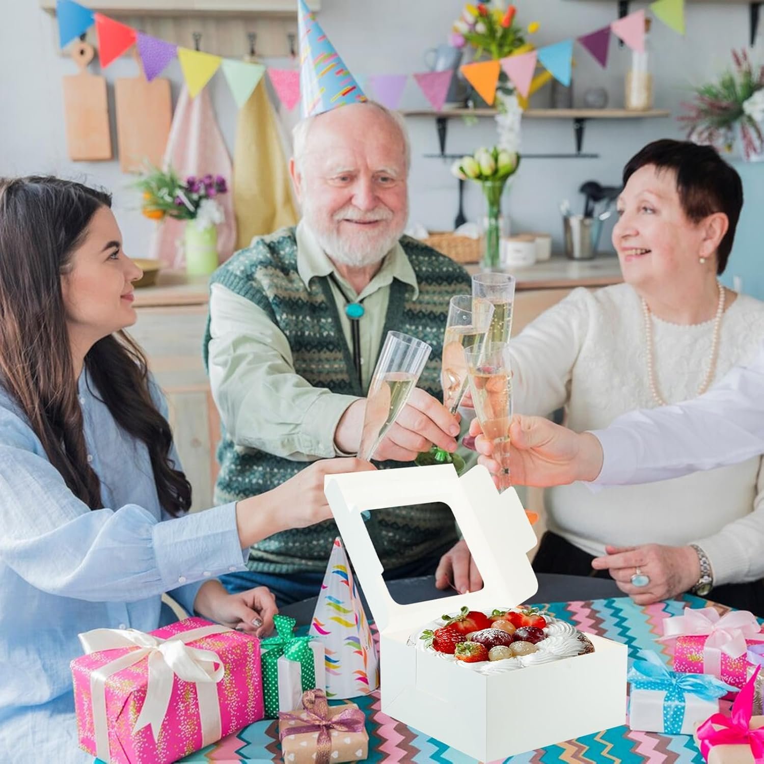 Caja de Pasteles de 30 Piezas con Ventana Transparente de 10 Pulgadas, Embalaje Desechable para Postres, Caja Grande para Tartas y Donas, Marca Blanca de Fábrica
