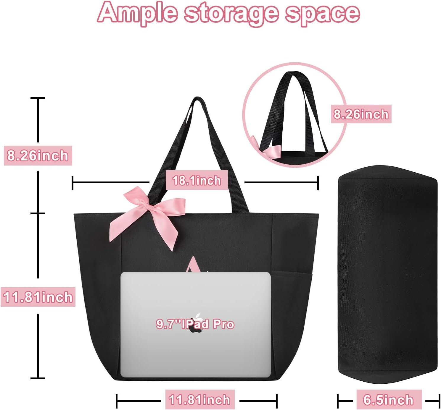 Tote Bag impermeable con logo personalizado, bolsa monogramada de iniciales A-Z para regalos de damas de honor, fabricada por un proveedor en negro y rosa.