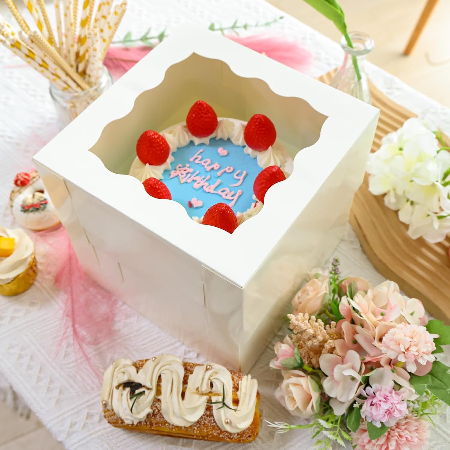 Cajas de pastel personalizadas con logo, 10 piezas de 8x8x8 pulgadas, cajas blancas para repostería, ideales para Día de San Valentín, Día de la Madre, bodas, cumpleaños, fiestas de marca blanca, proveedor.