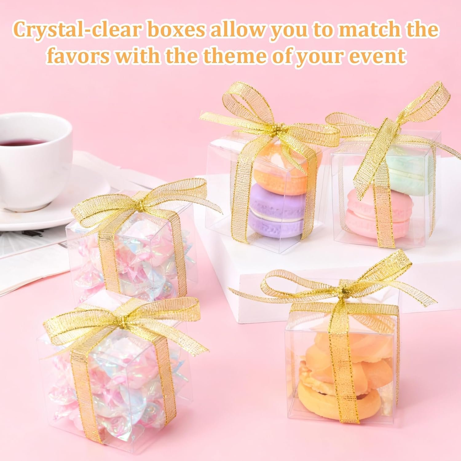 Cajas de favor transparentes 200 Pack con cintas, 2 x 2 x 2 pulgadas, recipientes pequeños para dulces y regalos de macarrón, personalización con logo, ideales para bodas, baby showers, cumpleaños y fiestas, proveedor confiable. Cajas de favor transparentes 200 Pack con cintas, 2 x 2 x 2 pulgadas, recipientes pequeños para dulces y regalos de macarrón, personalización con logo, ideales para bodas, baby showers, cumpleaños y fiestas, proveedor confiable.